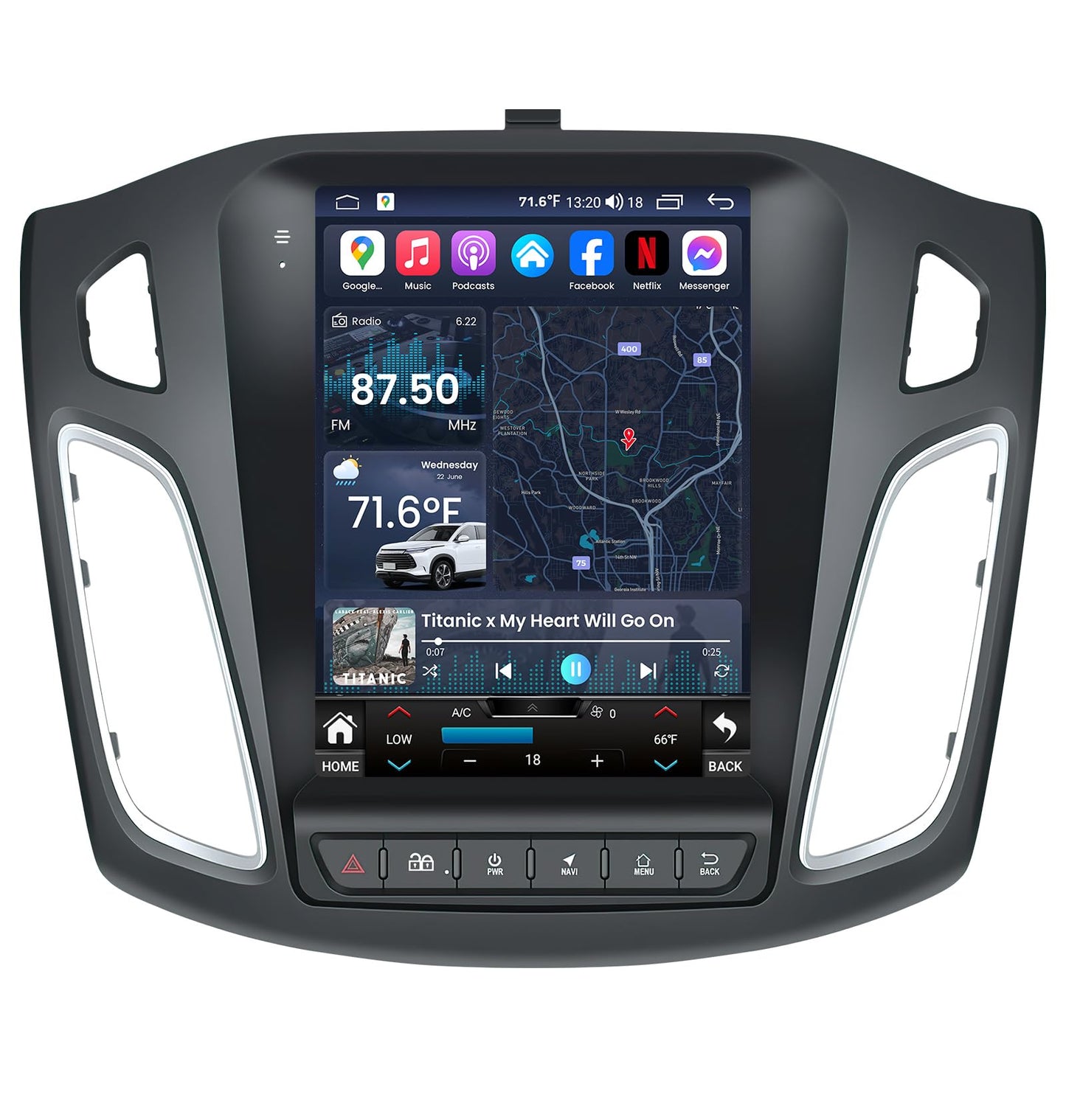 for Ford Focus 2012-2018 Radio Stereo Upgrade Replacement: 9.7 Inch IPS Touch Screen Head Unit, Wireless CarPlay Android Auto, GPS Navigation WiFi Bluetooth 5.0, FM SWC 2G+64G