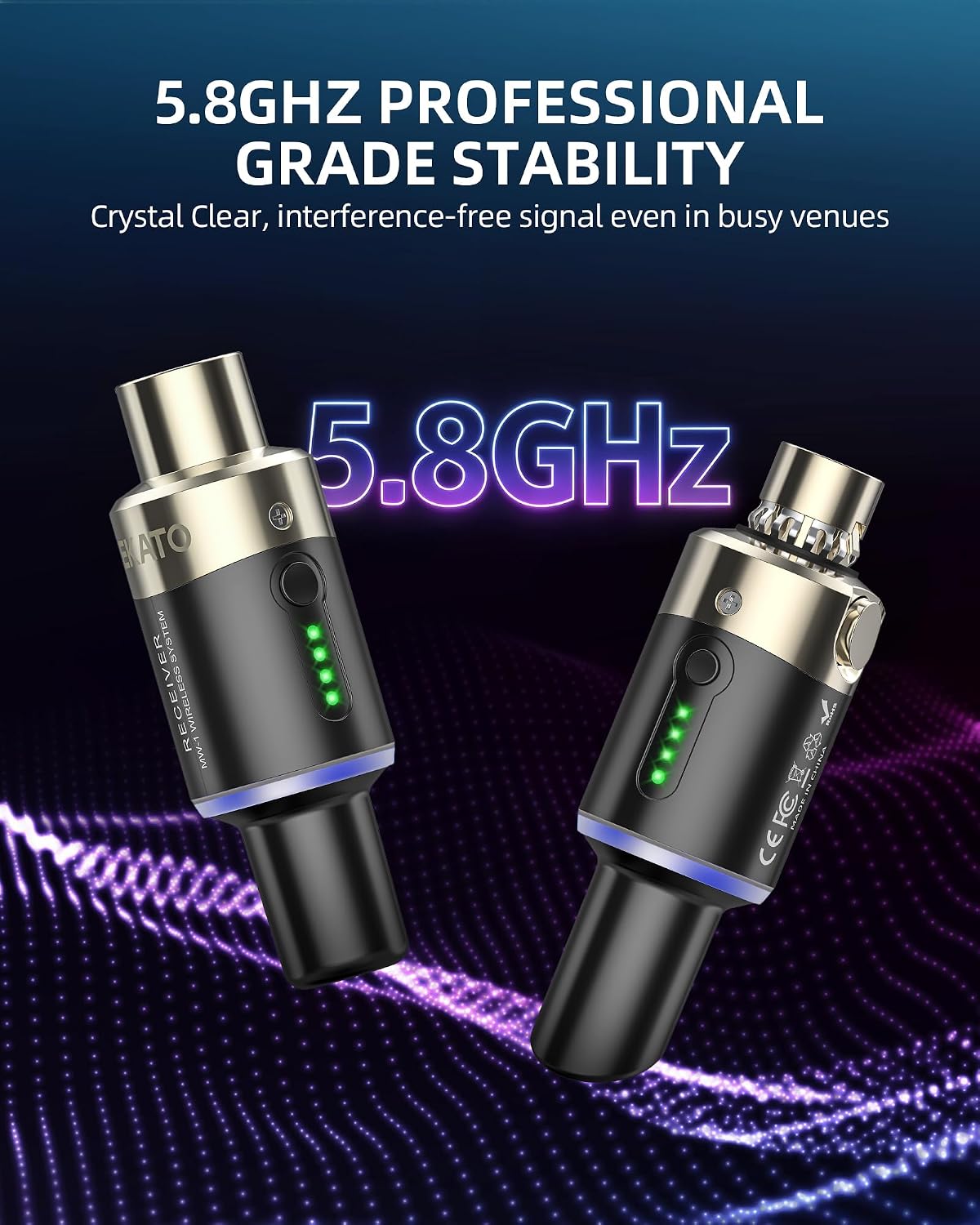 LEKATO 5.8GHz Wireless XLR Microphone Transmitter Receiver Plug-on MW-1 | No Interference, 5ms Low Latency,5H+ Working Life,4 Channels, Dynamic/Condenser Mic(Phantom-Powered),for Live Stage, Churchs
