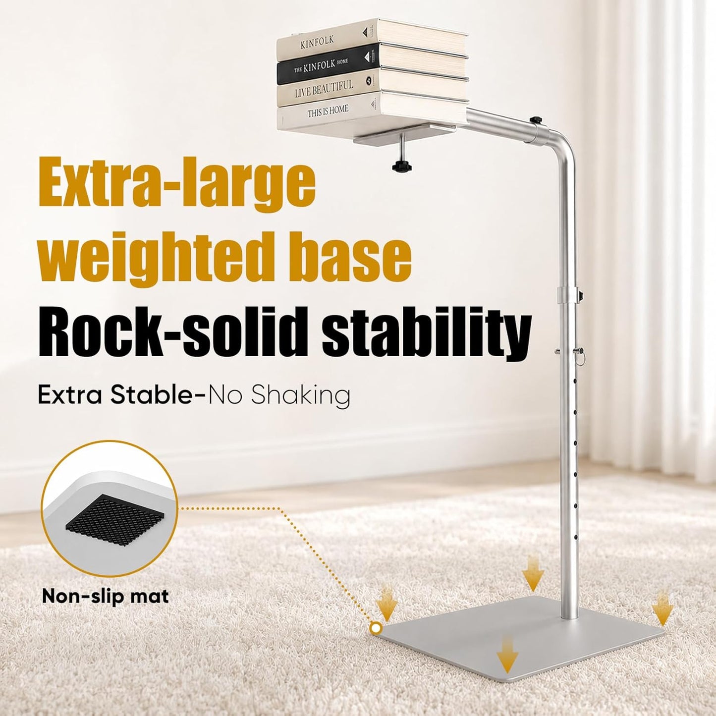 Heavy Duty Needlepoint Floor Stand with Side Clamp – 360° Rotating & Height Adjustable Workstand for Lowery, Cross Stitch Embroidery Stand Fits Q-Snap Frames & Scroll Rods up to 32" Wide, Extra-Large Stable Base