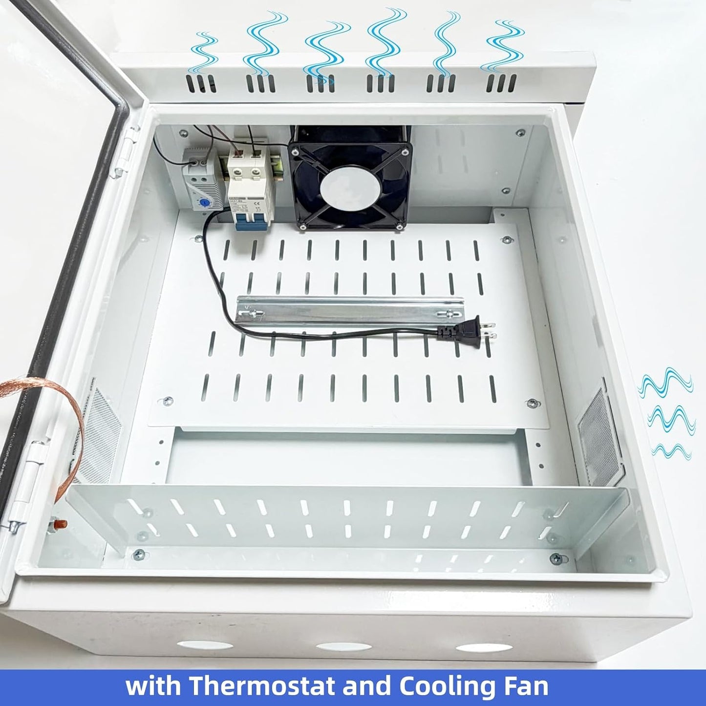 Outdoor Electrical Box with Thermostat and Cooling Fan 20'' x 16'' x 8'' Ventilation Design Electrical Enclosure Box IP65 Waterproof Electrical Cabinet Street with Wall Hanging and Pole Mounting Parts