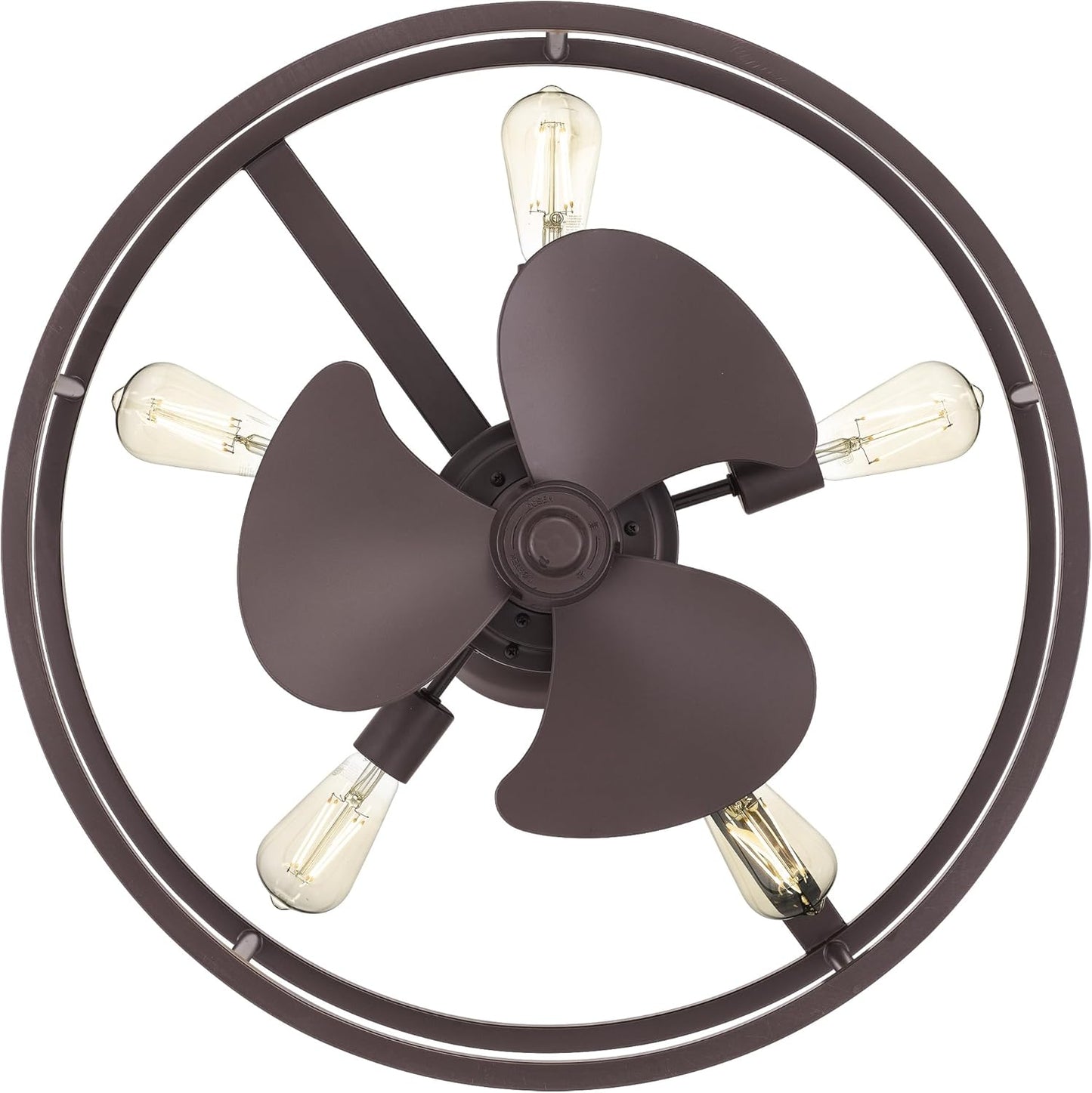 New Harbor Ceiling Fan with Light, 5-Light Western Bronze Open Cage Flush Mount Fandelier, Remote Included, Dimmable LED Bulbs