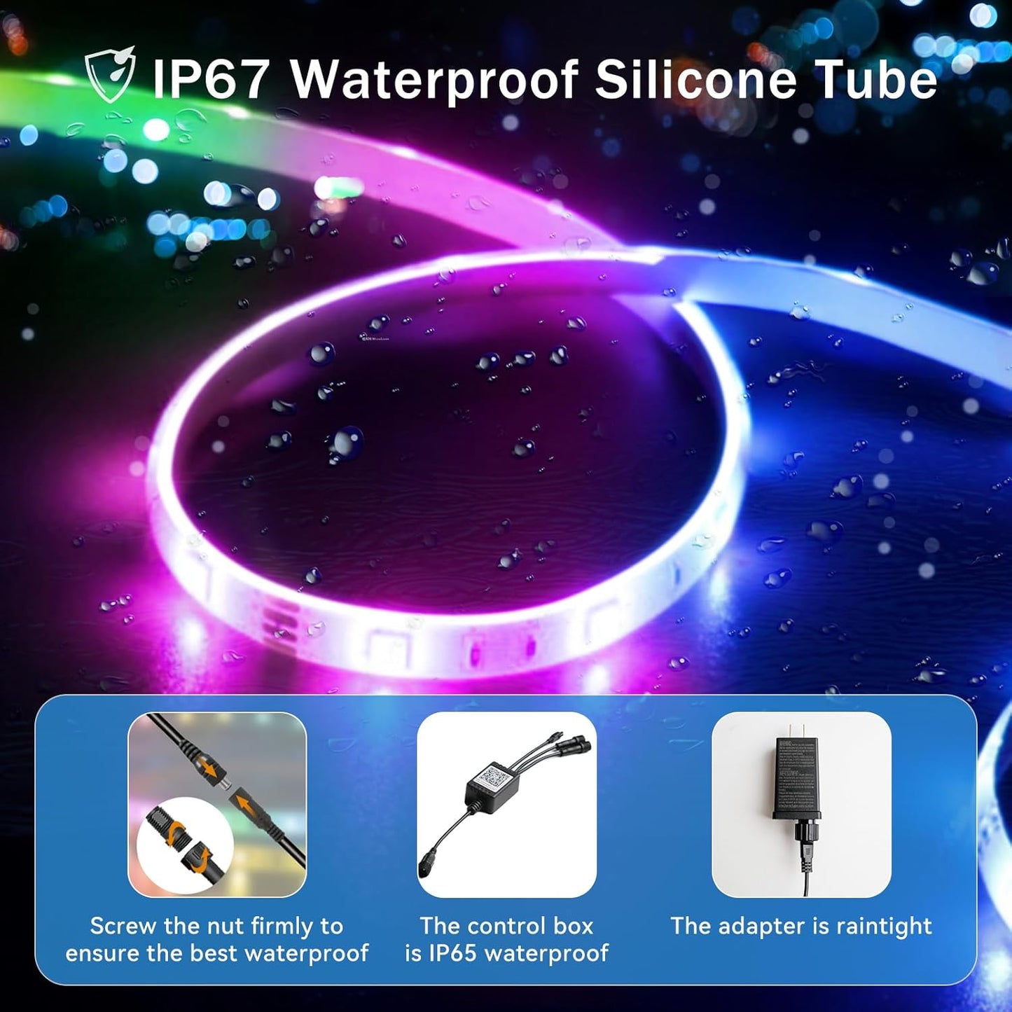 CHARKEE 200ft IP67 Waterproof Silicone Tube LED Strip Lights, Bluetooth and APP Control LED Rope Lights Outdoor Waterproof,RGB Light Strip Music