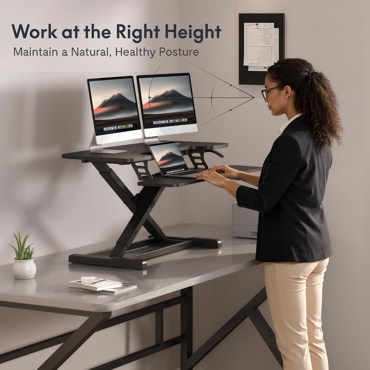 FLEXISPOT Standing Desk Converter 36" Desk Riser, Height Adjustable Desktop Riser Sit Stand Computer Workstation, Spacious Stand Up Desk Converter for Laptop Keyboard and Monitor Setup, Black Black 36"