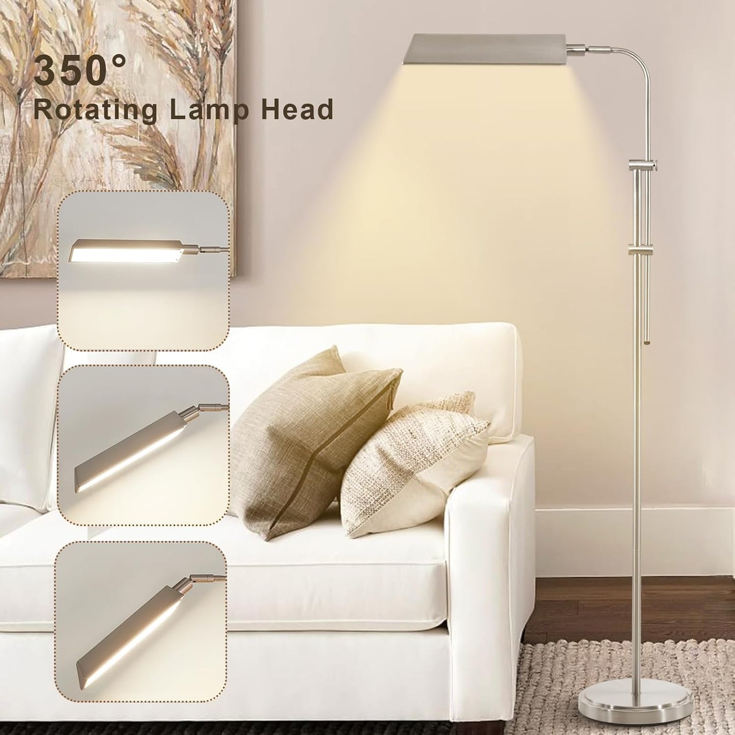 GyroVu Pharmacy Floor Lamp, Height Adjustable Floor Lamp for Living Room Led Floor Lamp Modern Tall Lamp with 350 Swing Arm Led Standing Lamp for