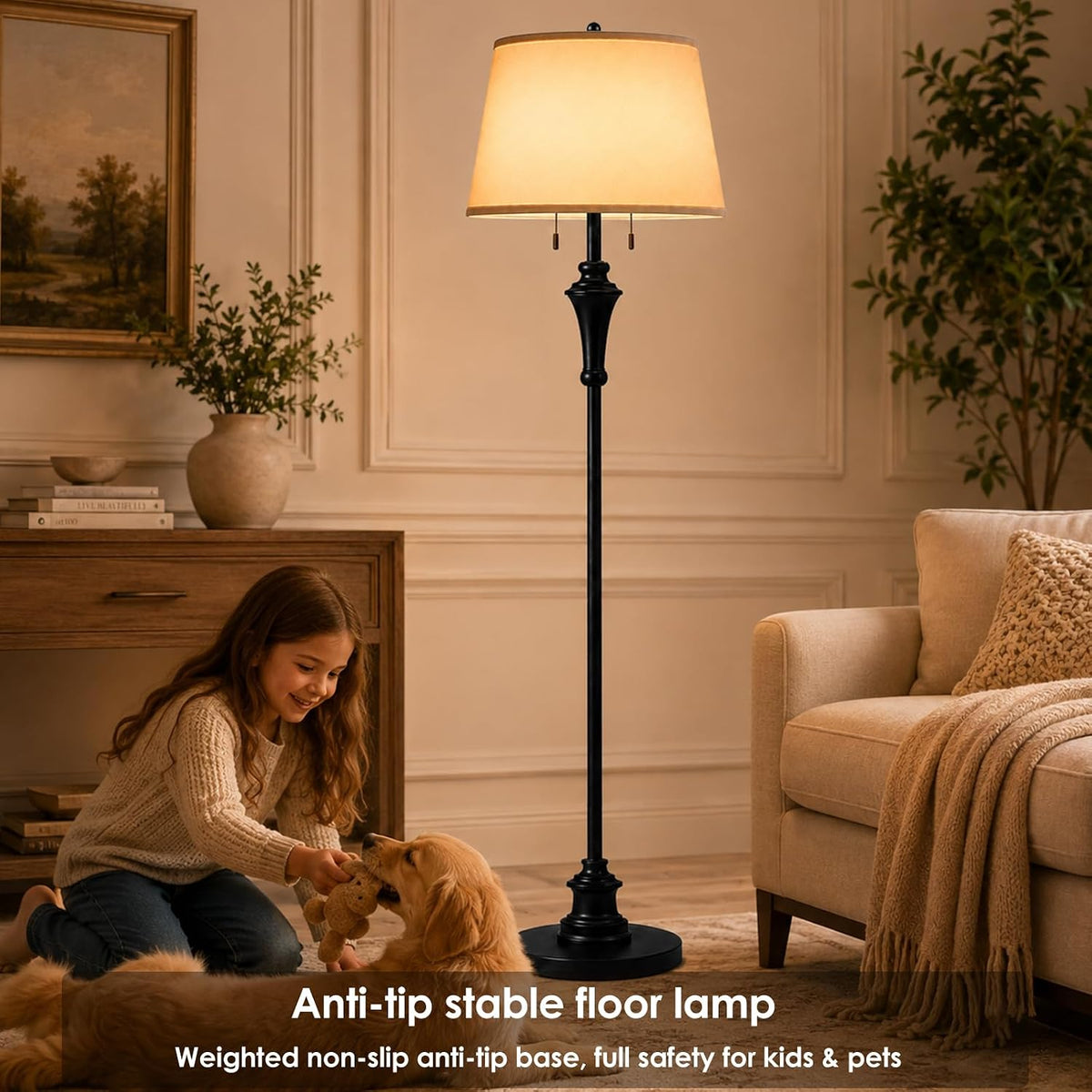 58’’ Dimmable Matte Black Floor Lamps for Living Room(E26 Bulbs Included)