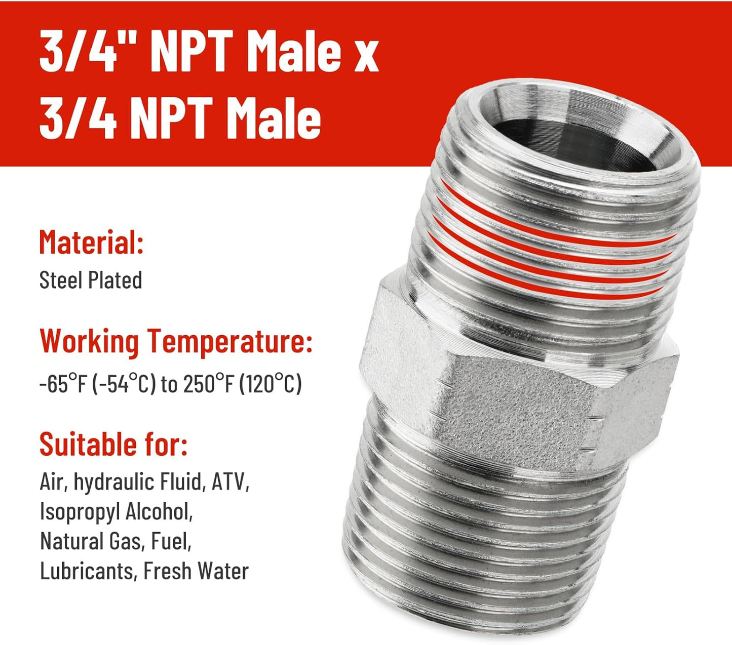 3/4 Inch x 100 FT Red Jackhammer Air Hose with Male NPT Nipple and Female NPT Air Hose Fitting, Air Tools