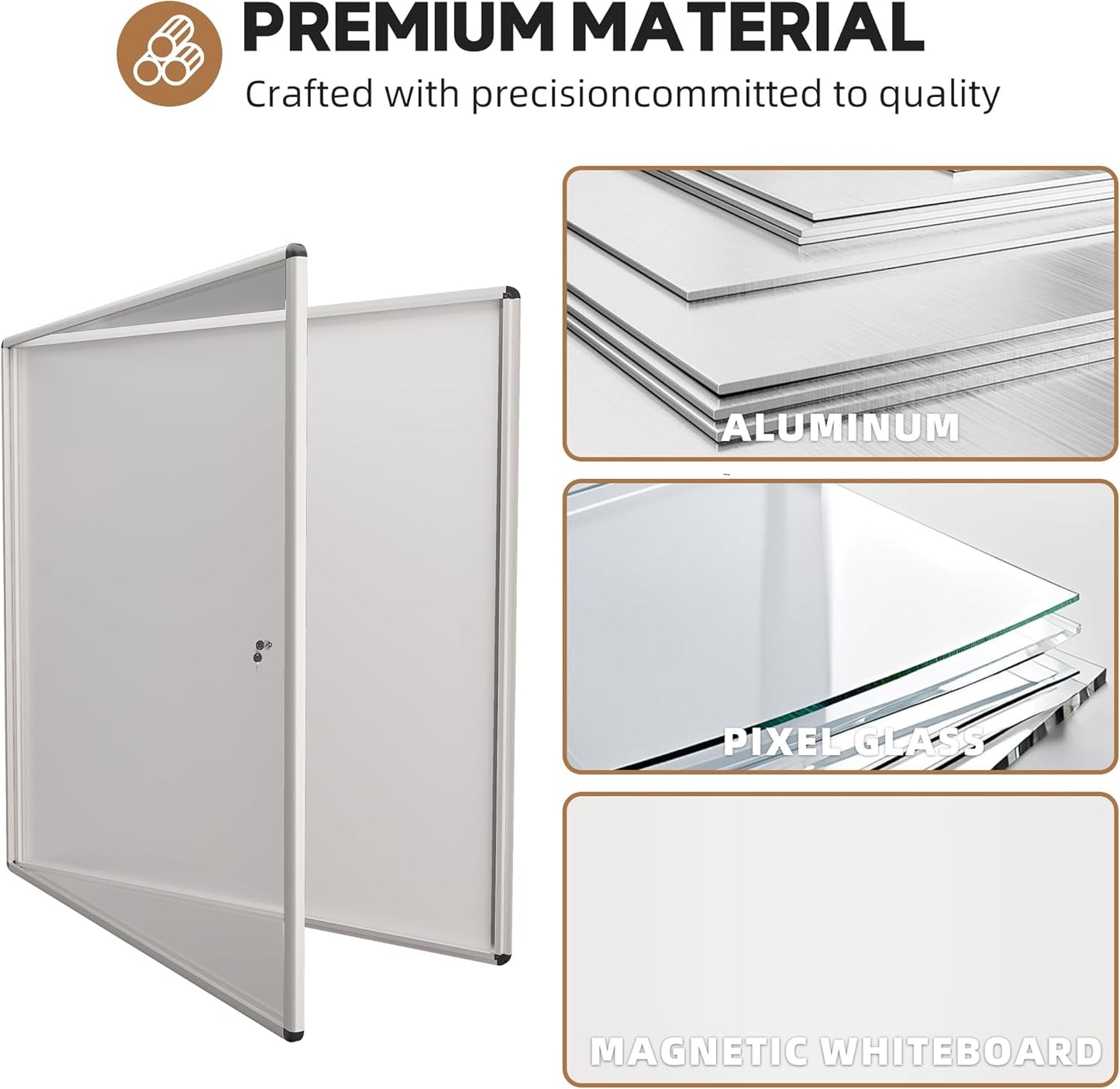 38”x38”Enclosed Bulletin Board, Weatherproof Dry Erase Board with Locking Swing-Open Door, Aluminum Frame Wall Mounted Outdoor Enclosed Whiteboard for Home, School, Office, Commercial