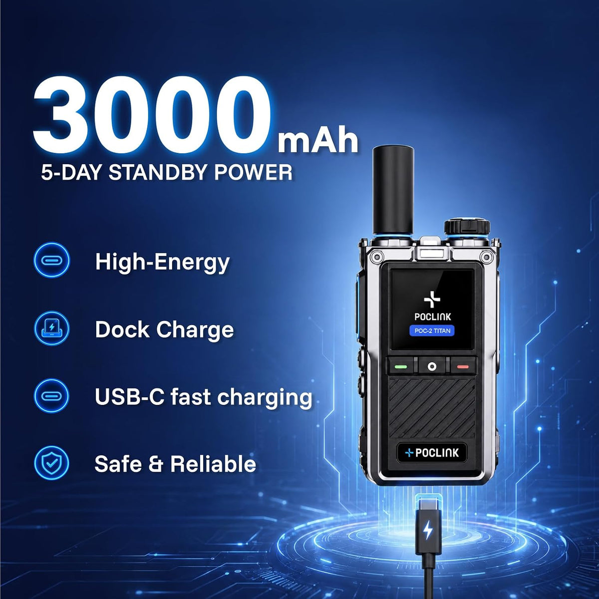 Lifetime Free Global Walkie Talkies Long Range Two Way Raios, Rugged & Shockproof POC Radios with Noise Reduction, Poclink POC-2 Titan-(2 Pack) Unlimited Range PTT 4G LTE Radios for Family, Logistics 2Pack