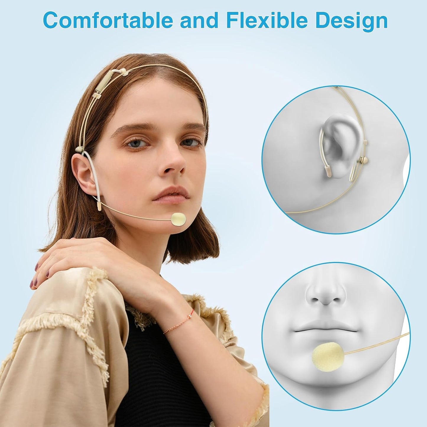 10 Pack Double Earset Headset Microphone Mini XLR Mic 3 Pin TA3F Plug Headworn Over Ear Hanging Condenser Mic in Ear Back Electric Microphone for AKG Samson,Windscreen