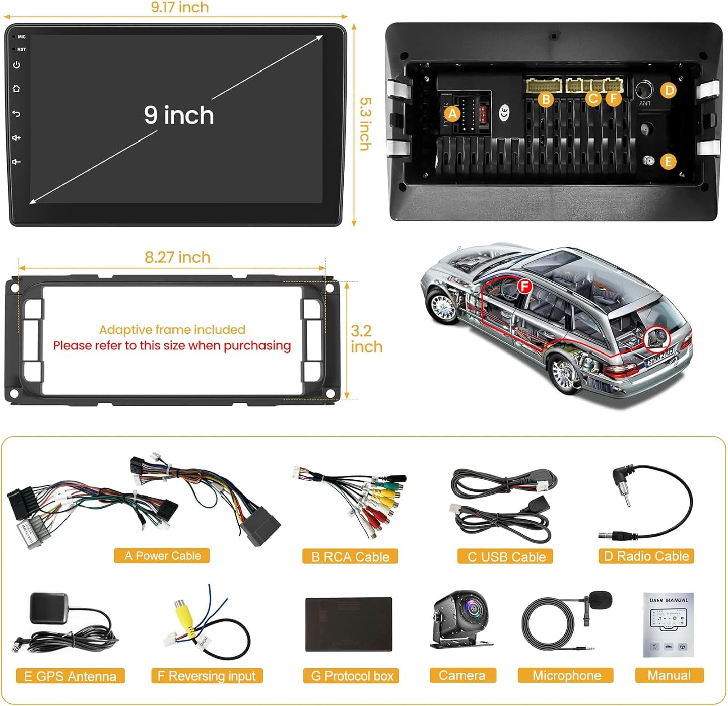 (8Core + 64GB) Car Radio Stereo for Dodge RAM(2002-2006),for Jeep Wrangler (2003-2006),Jeep Grand Cherokee (1999-2004),9 Inch QLED Touch Screen with Wireless Carplay&Android Auto&Mirrolink For Dodge Ram 2002-2006