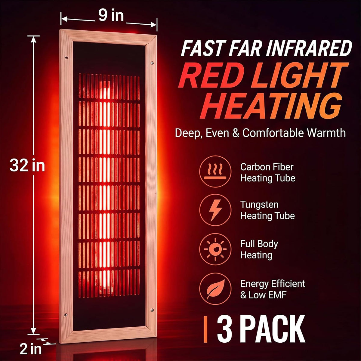 Woanger 3 Pcs Infrared Sauna Heater Panel 120V Far Carbon Fiber Heat Plate
