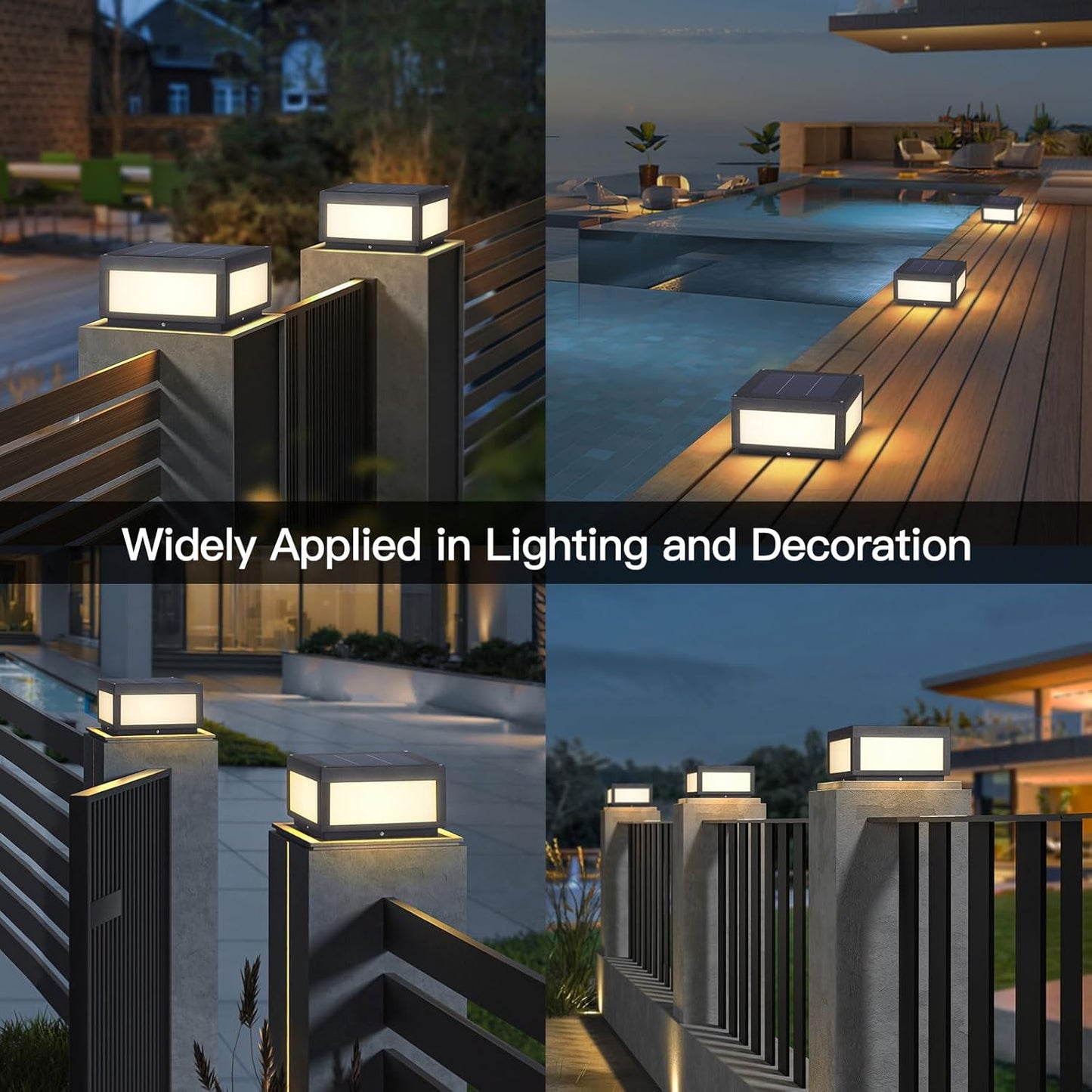 Solar Pillar Light Outdoor,Modern Post Light Dusk to Dawn IP65 Waterproof Solar Column Cap Lights LED 3000K Deck Lantern La