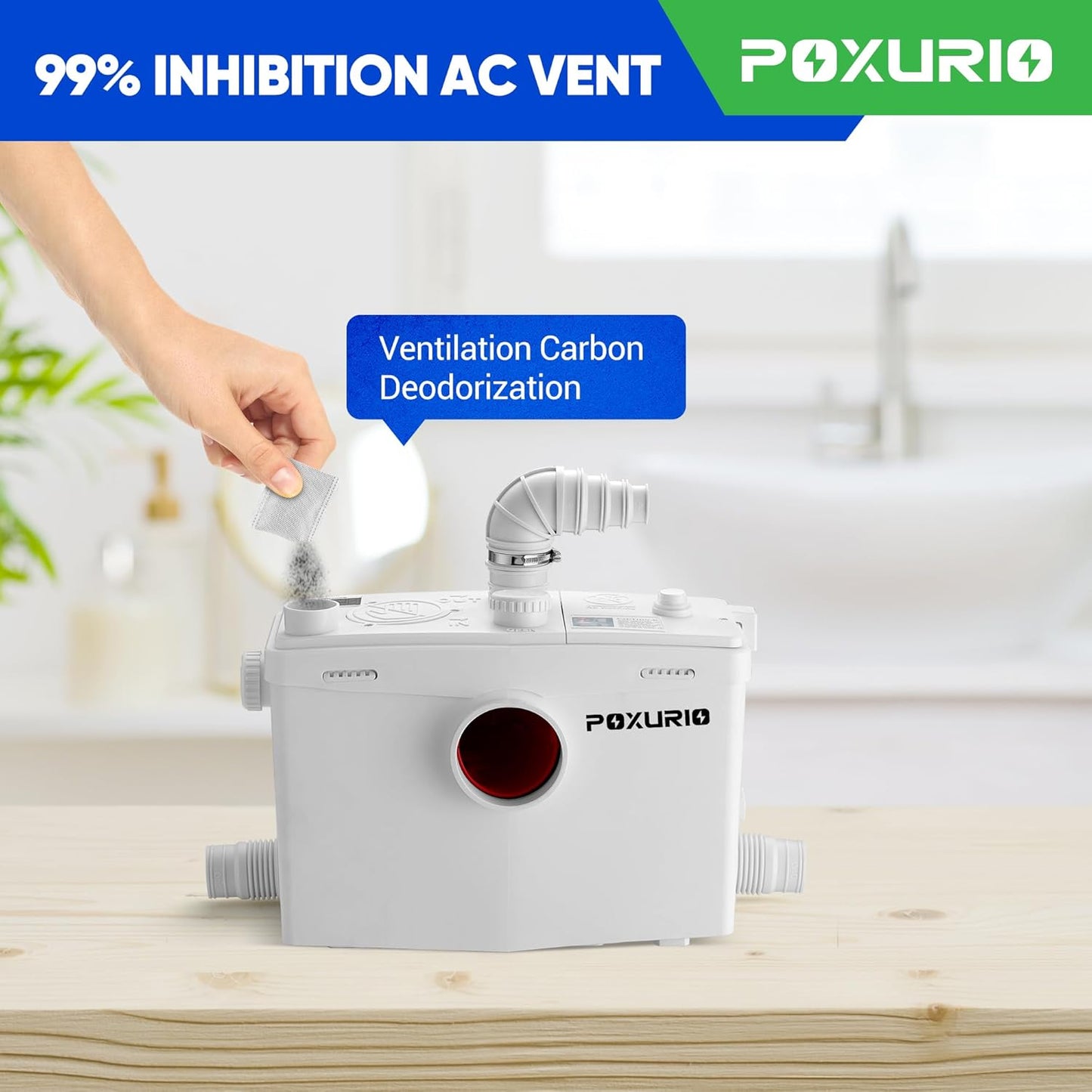 POXURIO 800W Macerator Pump for Macecrating Toilet, Upgraded 2 Outlets/4 Inlets Sewerage Sump Pump for Basemnet Toilet Disposal, Laundry, Sink, Shower