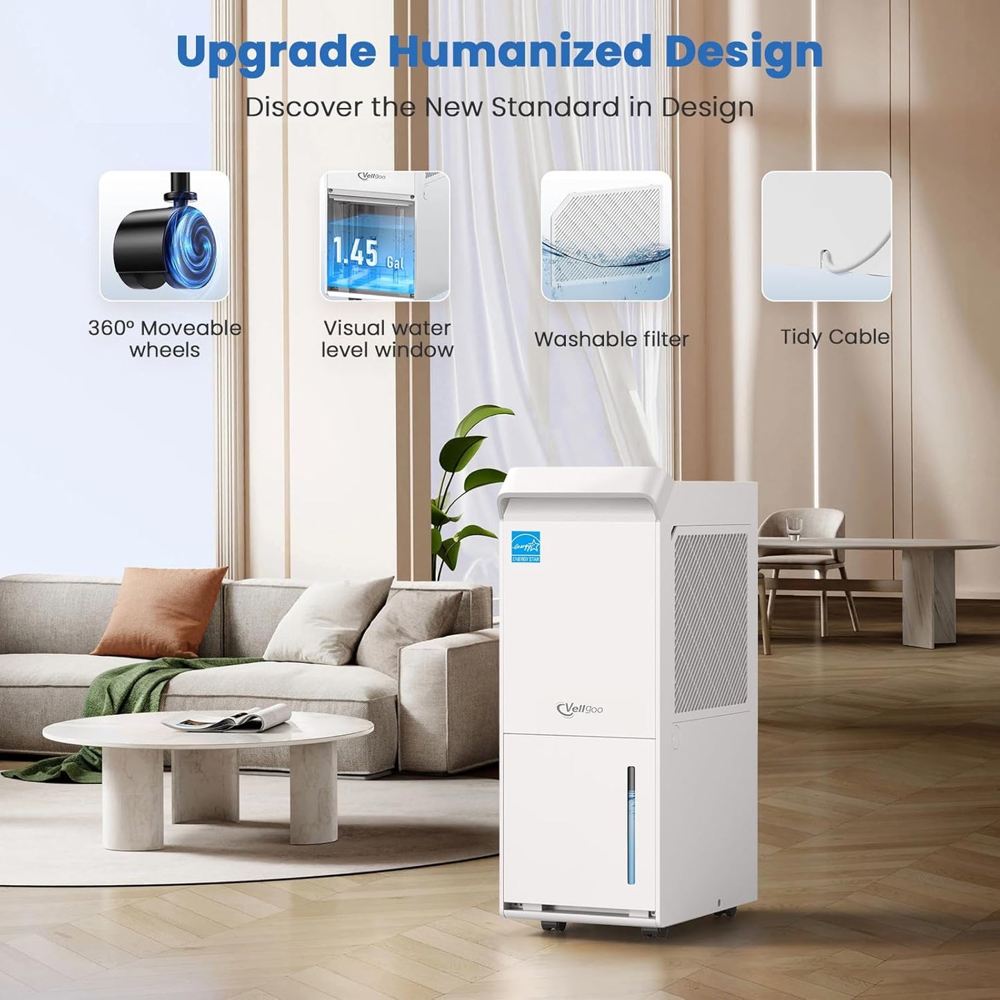 1600 Sq. Ft Most Efficient Energy Star 2025 Dehumidifier, 20 Pint/D Dehumidifier for basement with Drain Hose, Intelligent Humidity Control for Home, Bedroom, Bathroom
