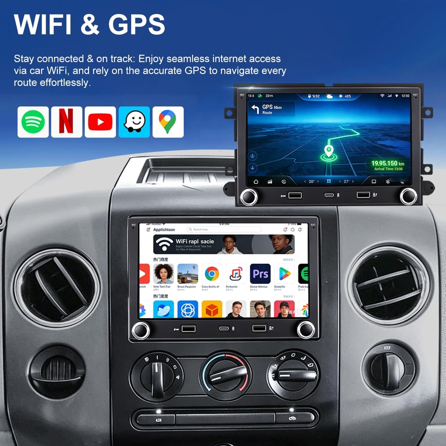 Car Radio for Ford F150 F-150 2004-2008, F250/F350 2006-2016, Mustang 2005-2009, E150/E250/E350 2009-2014, Expedition Explorer 7 Inch Touchscreen Stereo, Wireless CarPlay Android Auto GPS BT FM Camera