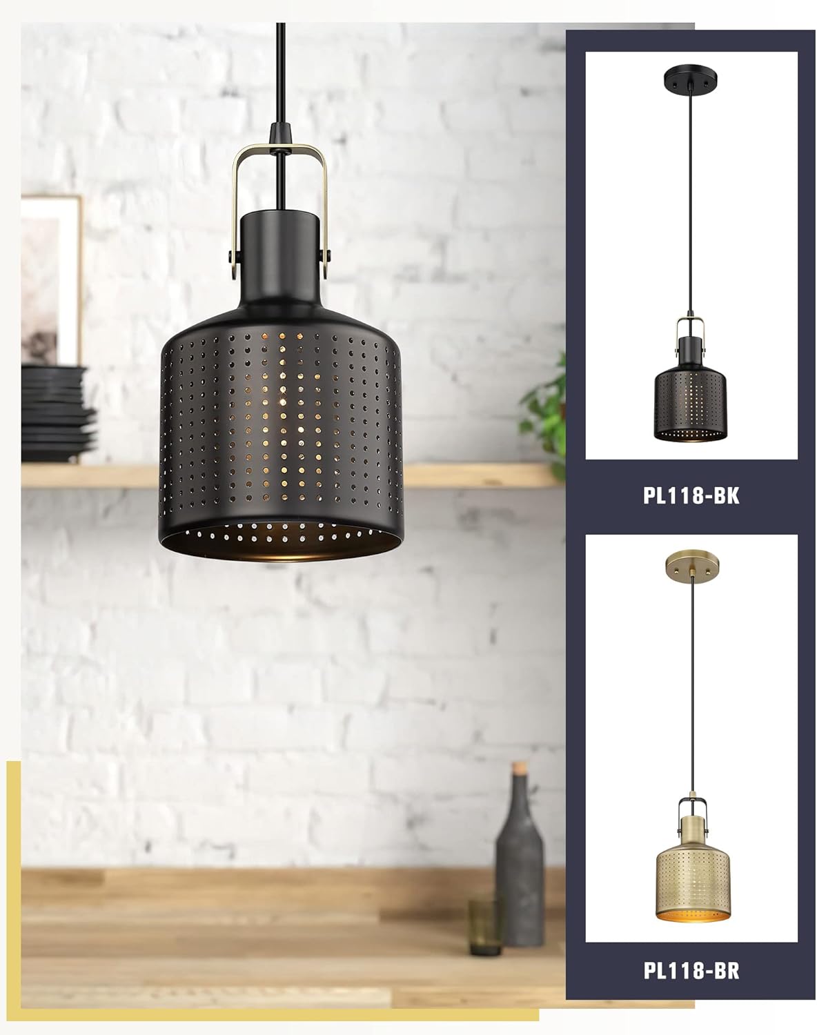 Emak Industrial Pendant Lights Kitchen Island, Black Pendant Light Fixtures with Metal Shade, 1 Light Hanging Lights for Bedroom, Kitchen Island,