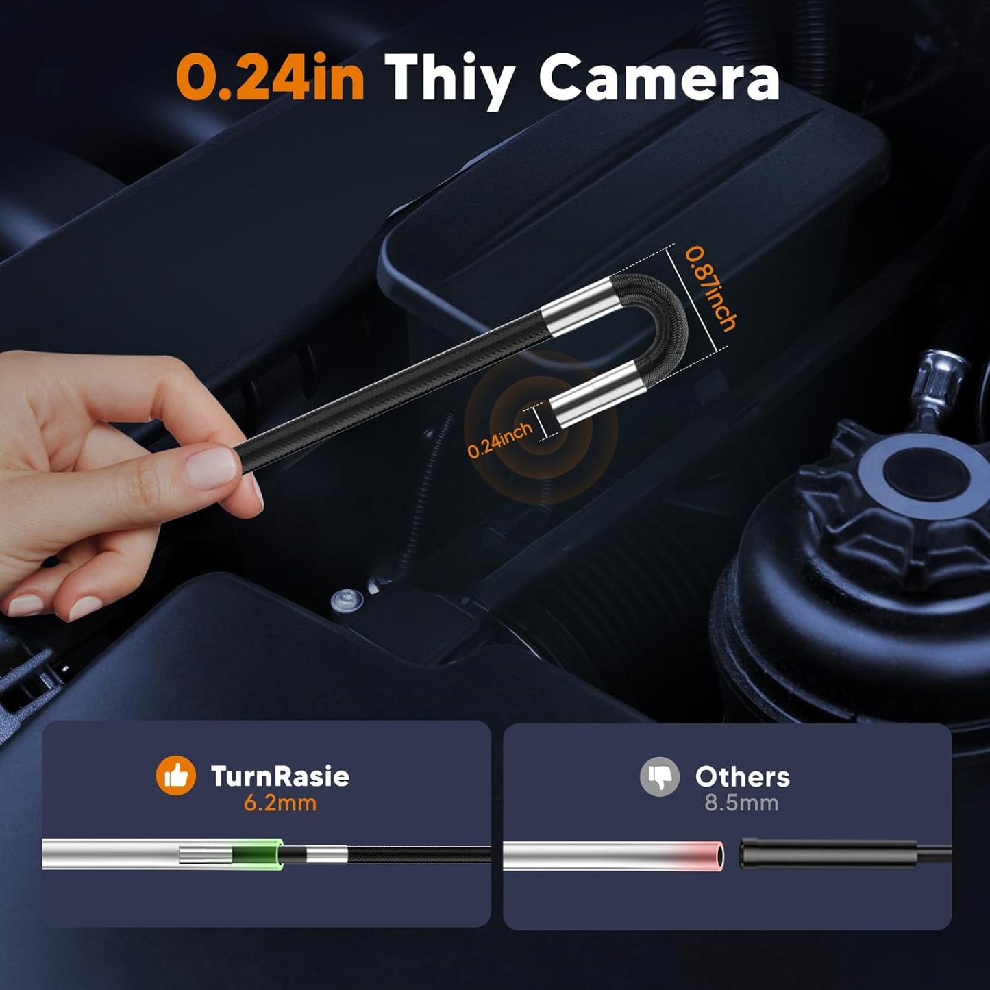 Two-Way Articulating Borescope, 7'; IPS Screen Endoscope Camera with Light, Industrial Inspection Camera with 0.24in IP67 Probe, 5.3FT Flexible