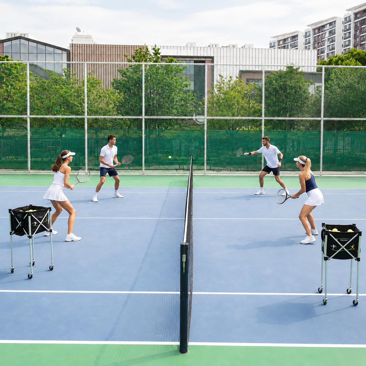 Tennis Ball Hopper for 150 Balls, Foldable Basket Cart with Lightweight Aluminum Frame, Locking Wheels, Zippered Closed-Top Bag Helps Keep Balls Cleaner, YKK Zipper, Portable Caddy for Practice