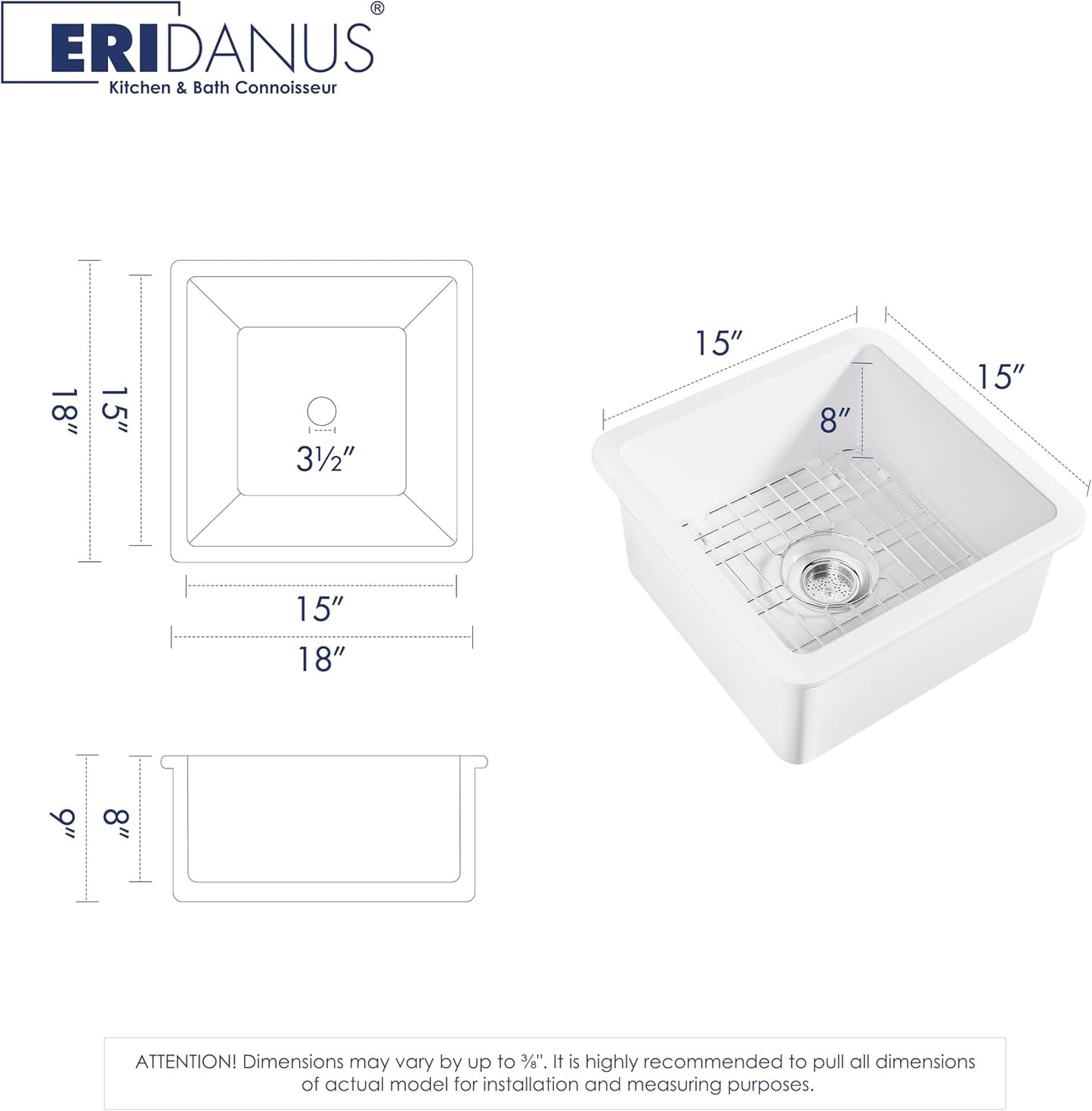 Dual Mount Kitchen Sink, Eridanus 24" x 18.5" Dual Mount Sink 18 Inch Wet Bar Sink, Prep Sink