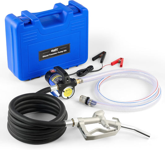 Motor Tech Diesel Transfer Pump Kit, 12V Fuel Transfer Pump Kit with Nozzle & Hoses, Portable Electric Fuel Pump for Transformer Machine with Carry