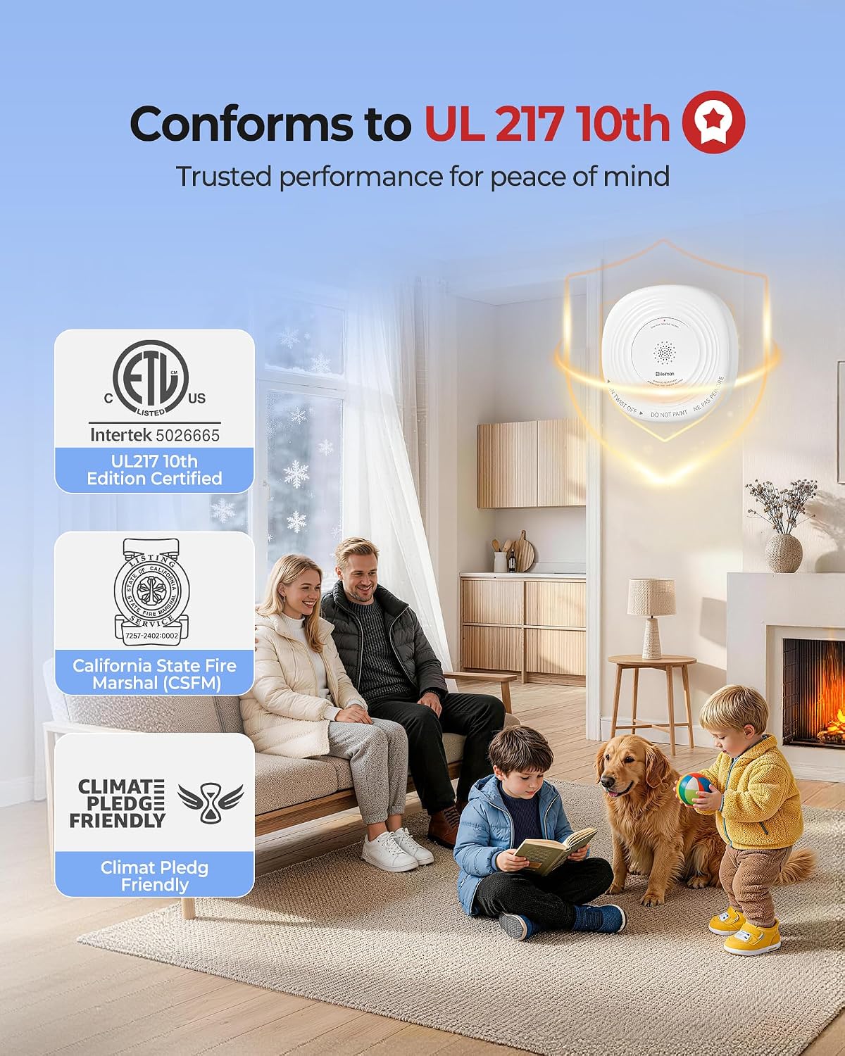 Heiman Smoke Detector 10-Year Sealed Battery Powered, UL 217 10th, 3-Pack | Photoelectric Smoke Alarm, LED Status Lights/85 dB Alarm/Test Silence Button, Fire Alarm for Home Hotel Rental Apartment