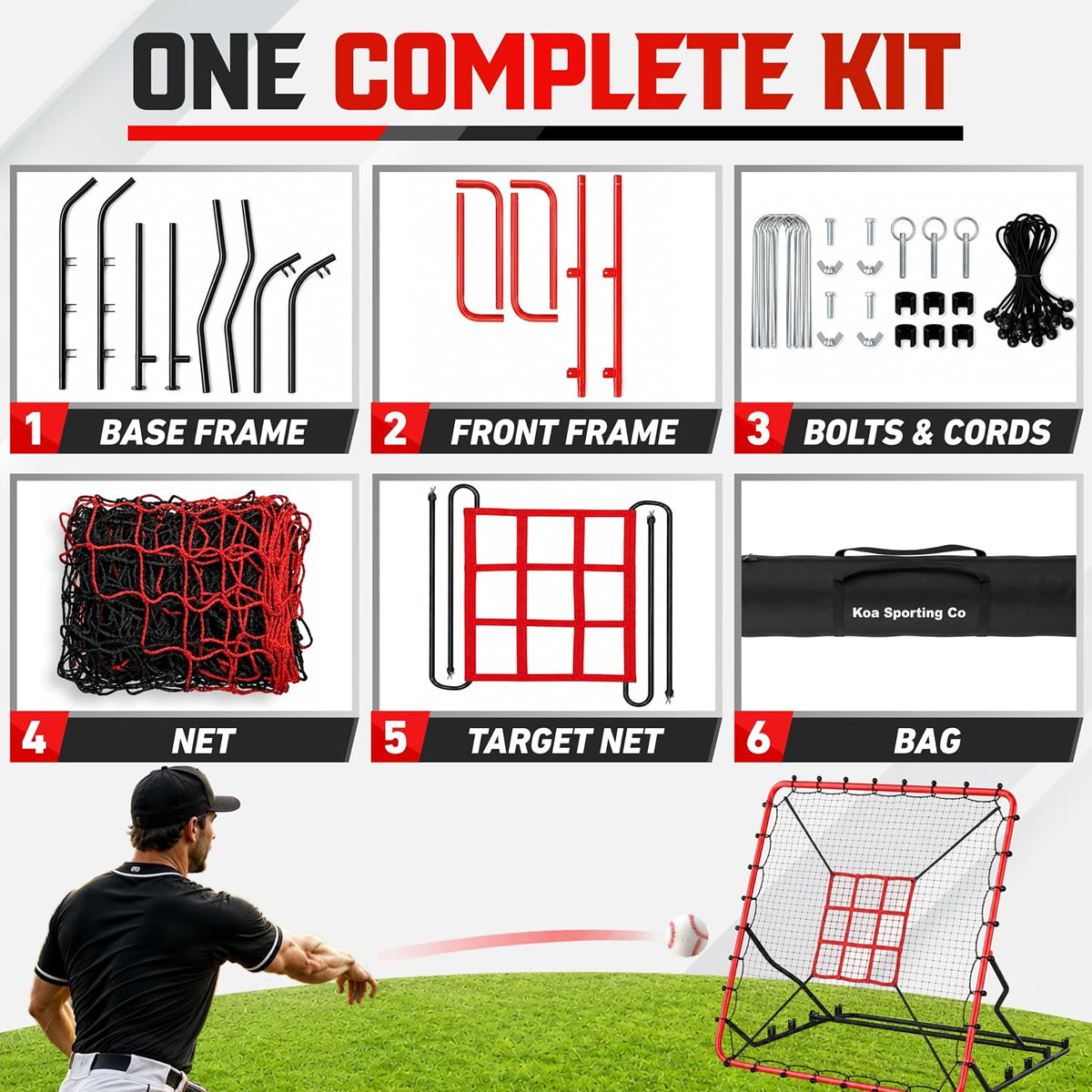 Baseball Rebounder Net, 4 x 4.5 ft, 4 Adjustable Angles