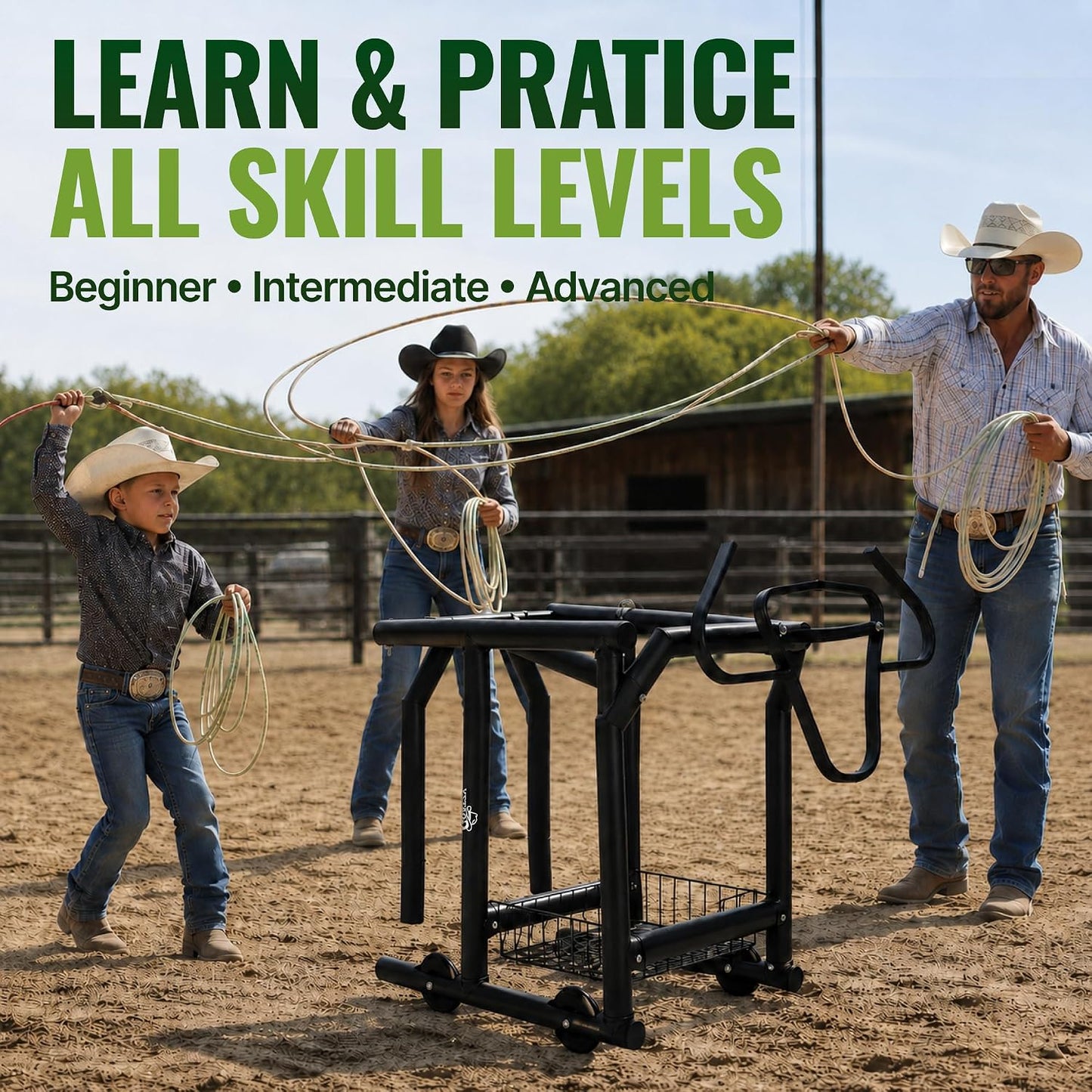 Rolling Roping Dummy for Kids and Adults, Heading and Heeling Dummy with Galvanized Steel Steer Head, Mobile Calf Practice On Wheels for Steer Roping Beginners | Helps beginners and young riders practice roping skills safely and easily