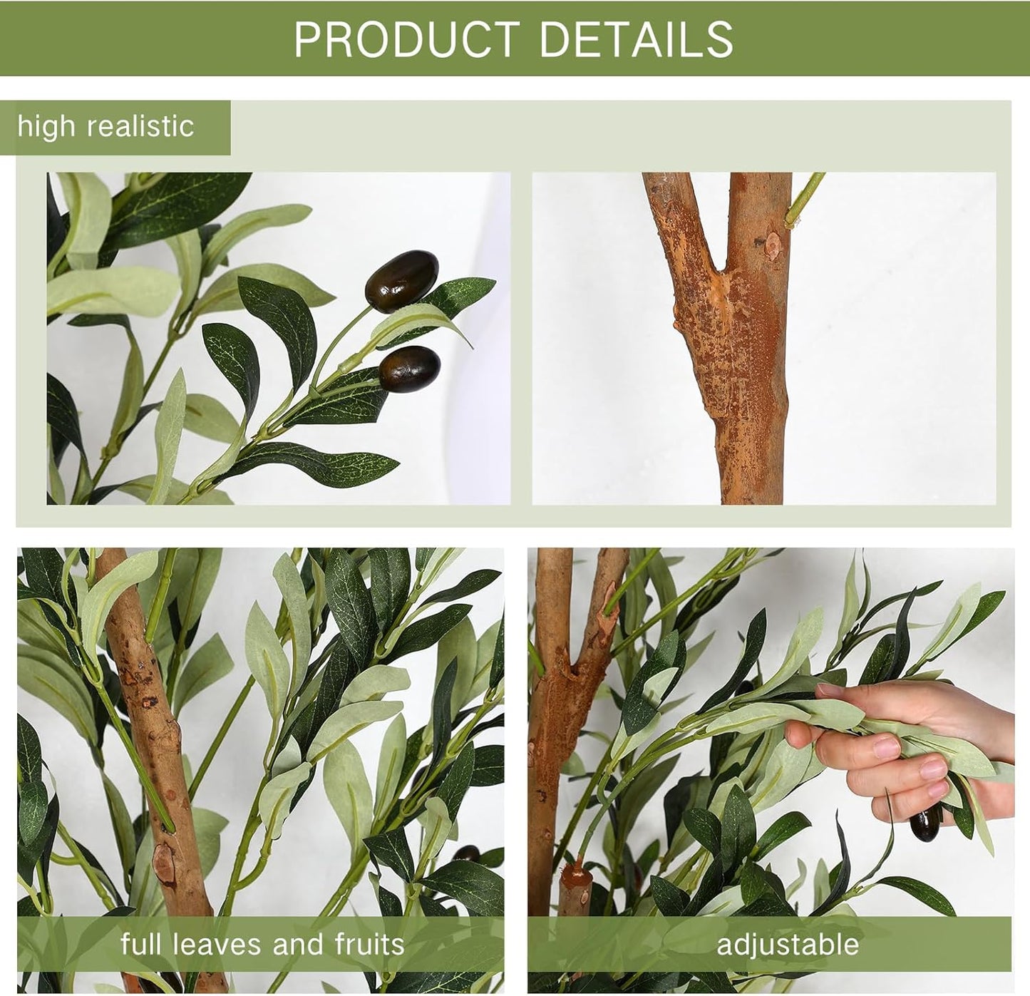 Tigeen 4 Pcs Artificial Olive Tree Tall Faux Silk Plant Artificial Plants Indoor Fake Potted Olive Trees Artificial Indoor Faux Topiary with Branches