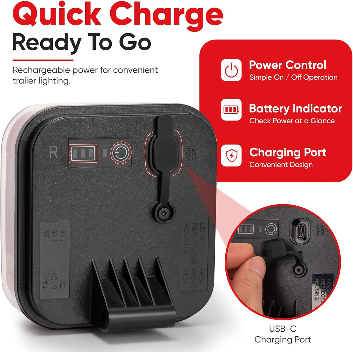Wireless Magnetic Trailer Lights, Rechargeable USB-C Tow Light Kit 2 Mounting Options | 30s Magnetic Mount | 100ft Stable Range | USB-C 9H Runtime | IP67 Waterproof | 5 Light Functions