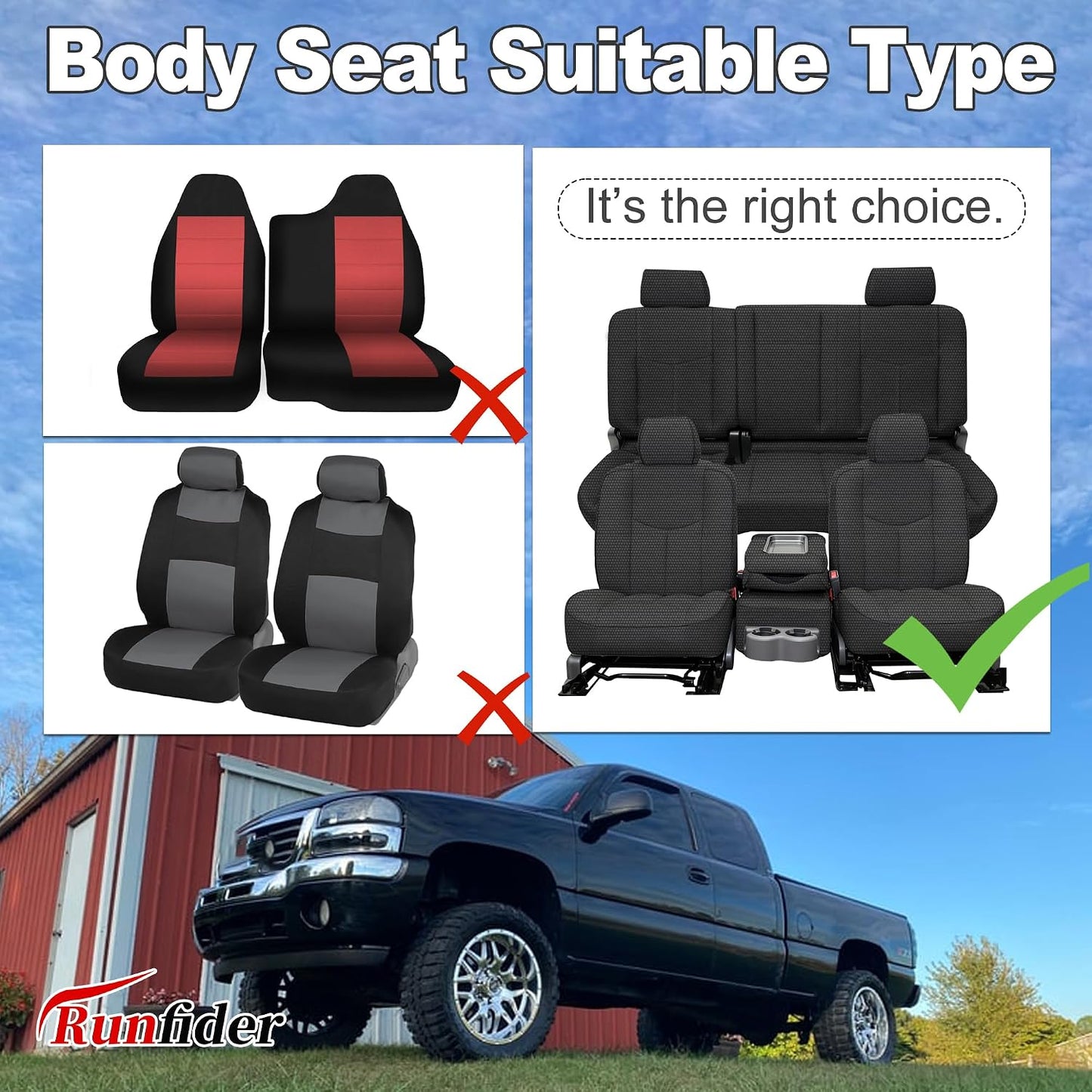 Seat Covers for Chevy Silverado & GMC Sierra 1500 1999 2000 2001 2002 2003 2004 2005 2006 Fabric Products Protector Interior Accessories，Waterproof & Machine Washable-Black (Full)