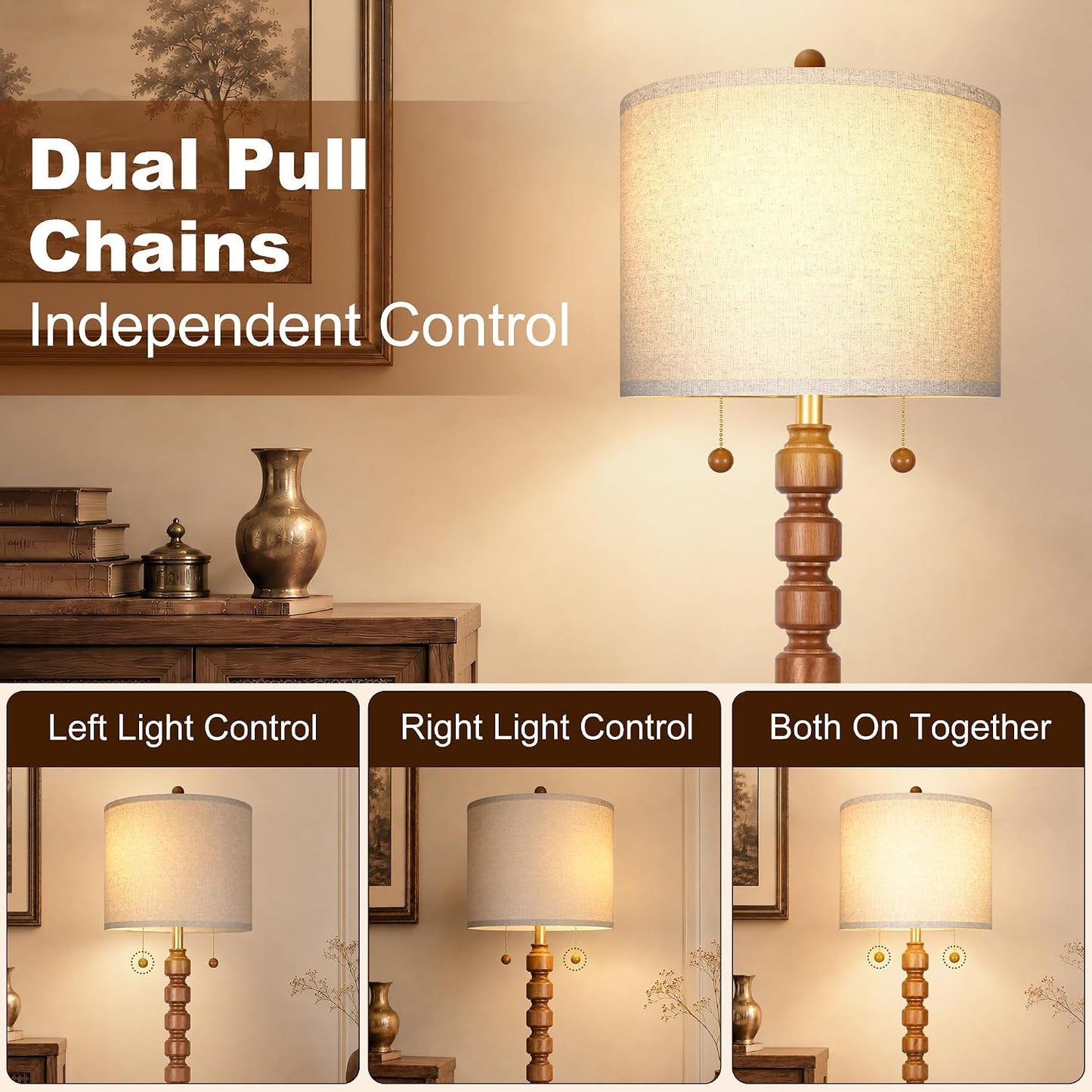 Scenekoy 63.5”H Solid Wood Floor Lamp for Living Room Bedroom, Pull Chain