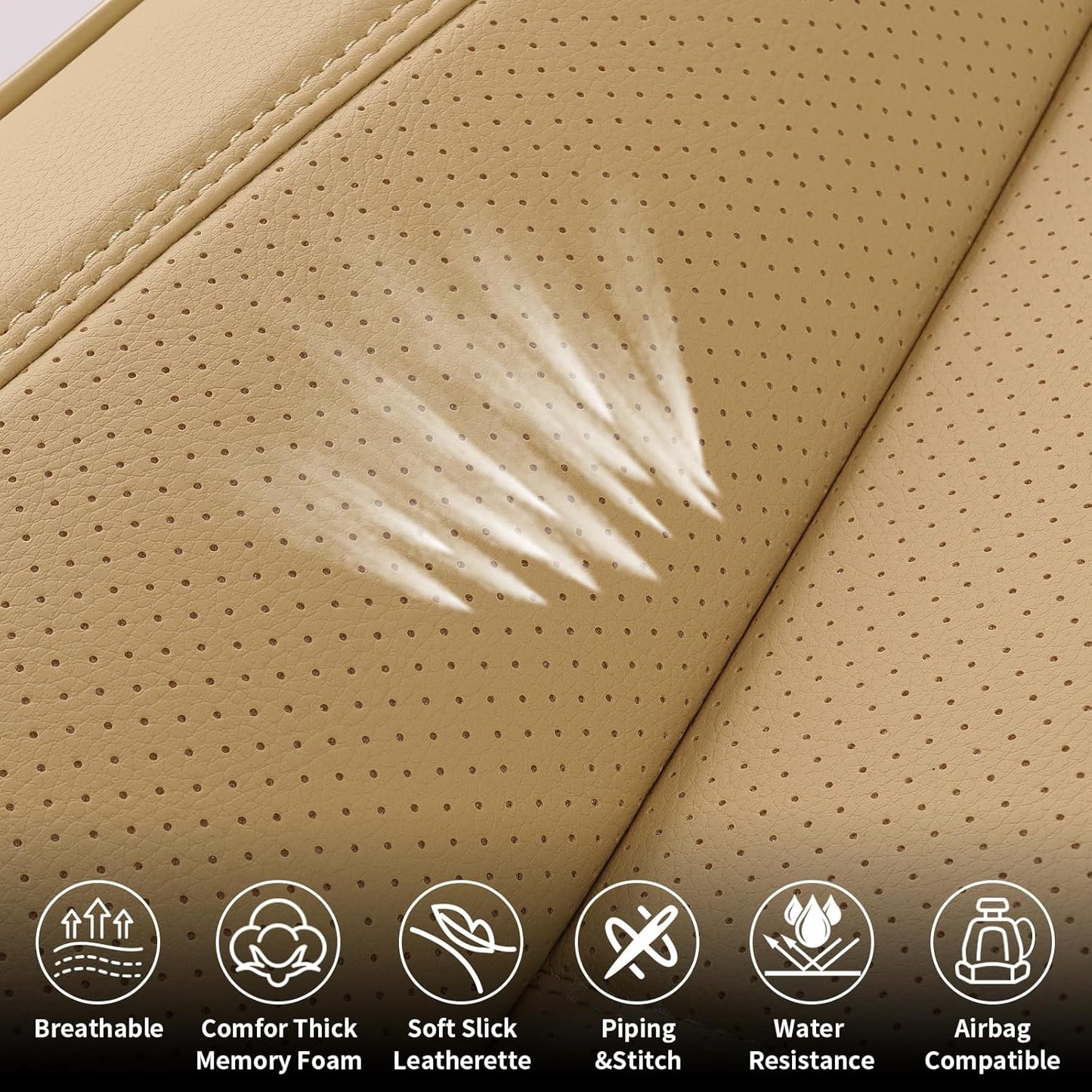 Seat Covers Fit for Chevy Chevrolet Silverado GMC Sierra Custom Fit 2007-2025 2026 1500 2500 3500HD Waterproof Faux Leather Car Seat Cover Full Coverage Car Seat Covers Sets (5 Seats/Beige)