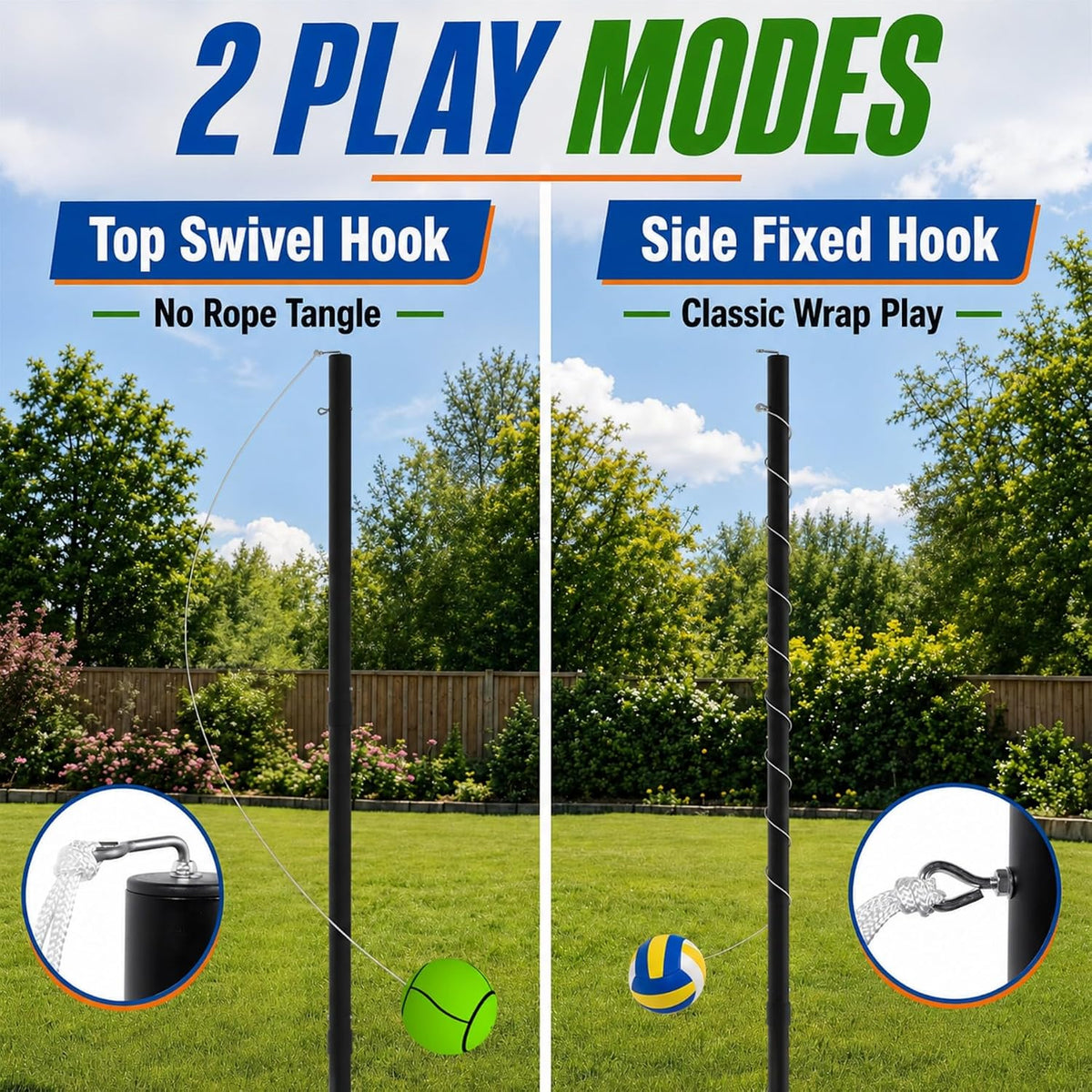 Tetherball Set, 2 Balls Included, Adjustable Pole 12 FT