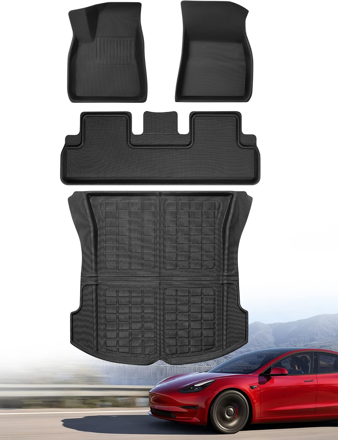 Tesla Model 3 Floor Mats 2023 2022 2021 2020 2019 2018 2017,Tesla Model 3 All Weather Floor Mats XPE Anti-Slip Tesla Model 3 Trunk Cargo Mat Liners