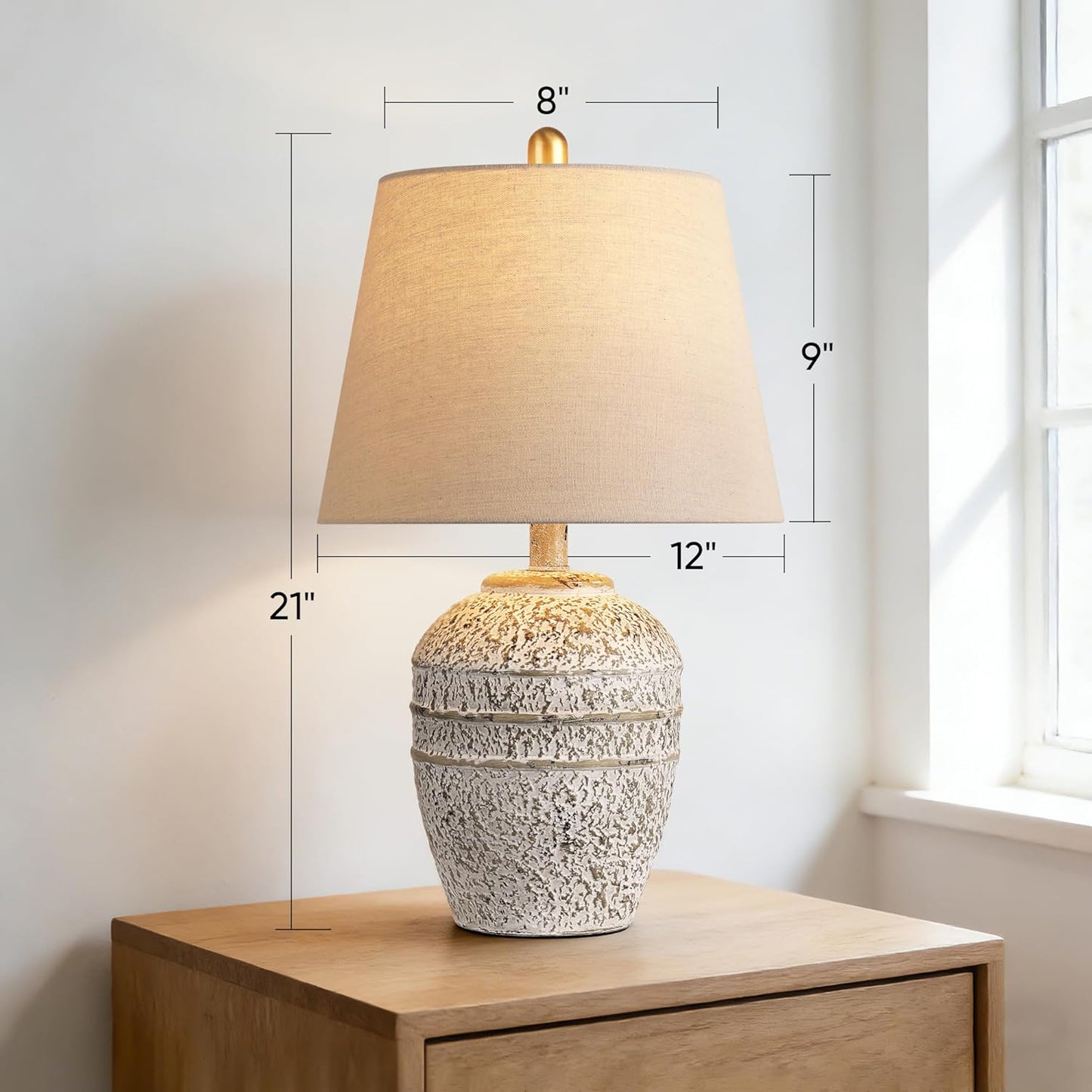 Rustic Farmhouse Table lamp for Living Room Bedroom, Modern Ceramic Bedside Lamp with Linen Shade, Grey