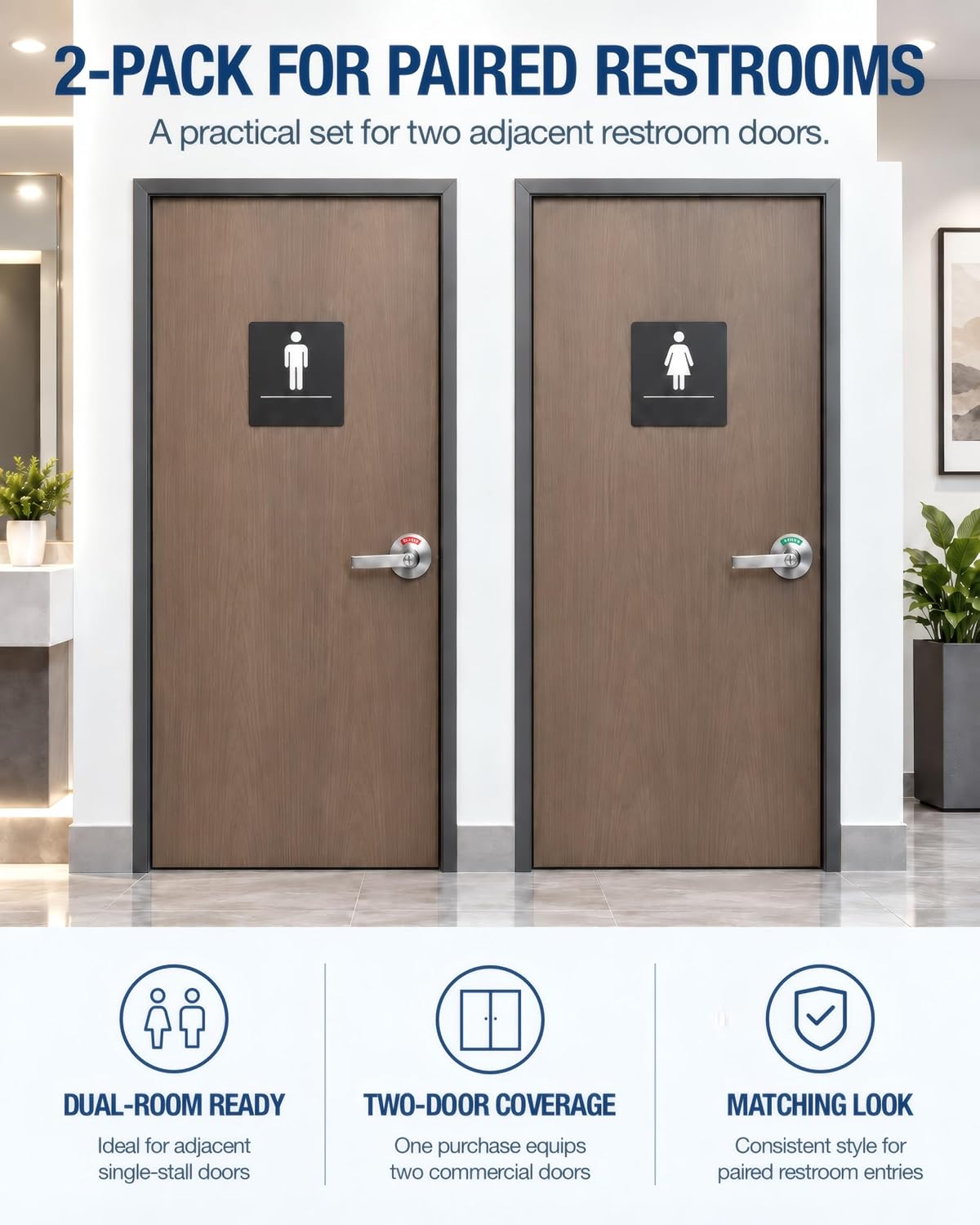 2 Kits Keyed Occupied Door Handle, Commercial Bathroom Door Handle, Vacant Occupied Bathroom Lock for Office, Hospital, Bars, Gyms Restroom (Medium 70mm with 3keys)