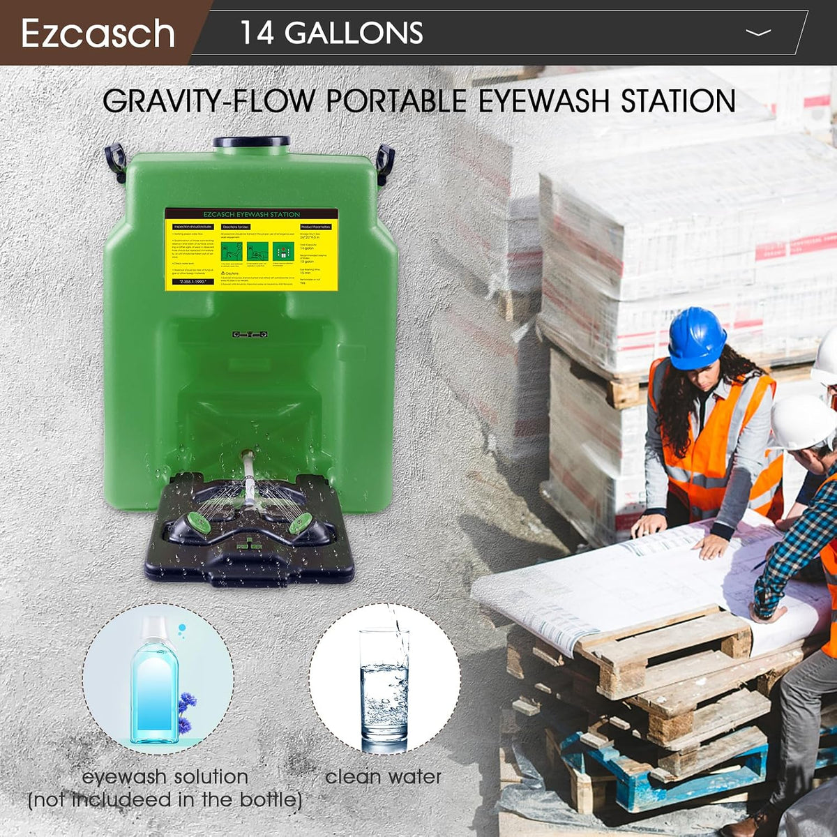 Portable Eyewash Station 14Gal 53L, OSHA Approved,Wall Mounted Flow