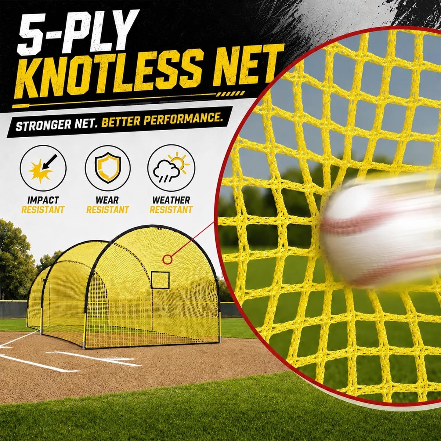 Baseball Batting Cage, 22 FT/30 FT Batting Cages for Backyard | Impact & Weather Resistant 5-Ply Net, Portable Carry Bag, Pitching Machine Compatible, Backyard, Field, Training Facility Use 22 x 12 x 8 FT
