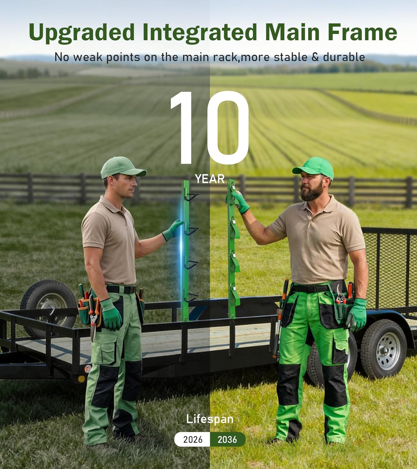 4-Position Weed Eater Racks for Trailer Green Commercial Trimmer Rack with Independent Locks for Open Trailer Work Weedeater Organization Storage Rack Holder