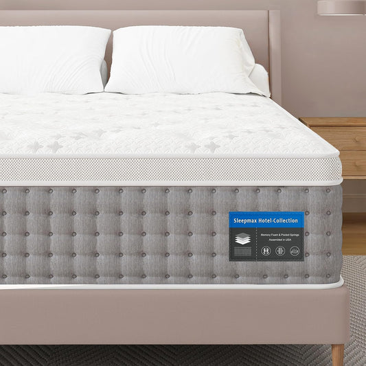 Sleepmax Plush Full Mattress 10 Inch - Hybrid Mattress Pain Relief - Deep Sleep Mattress - Fiberglass-Free
