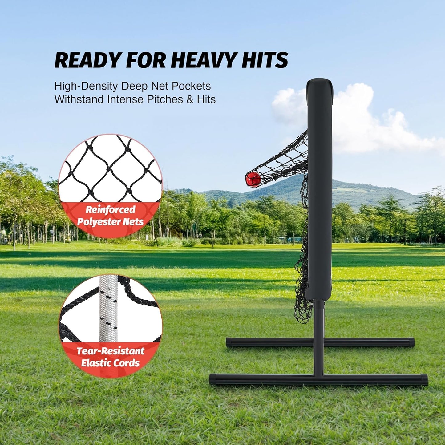 9-Hole Pitching Net, Heavy-Duty with Authentic Strike Zone & Detachable Stand, Height Adjustable