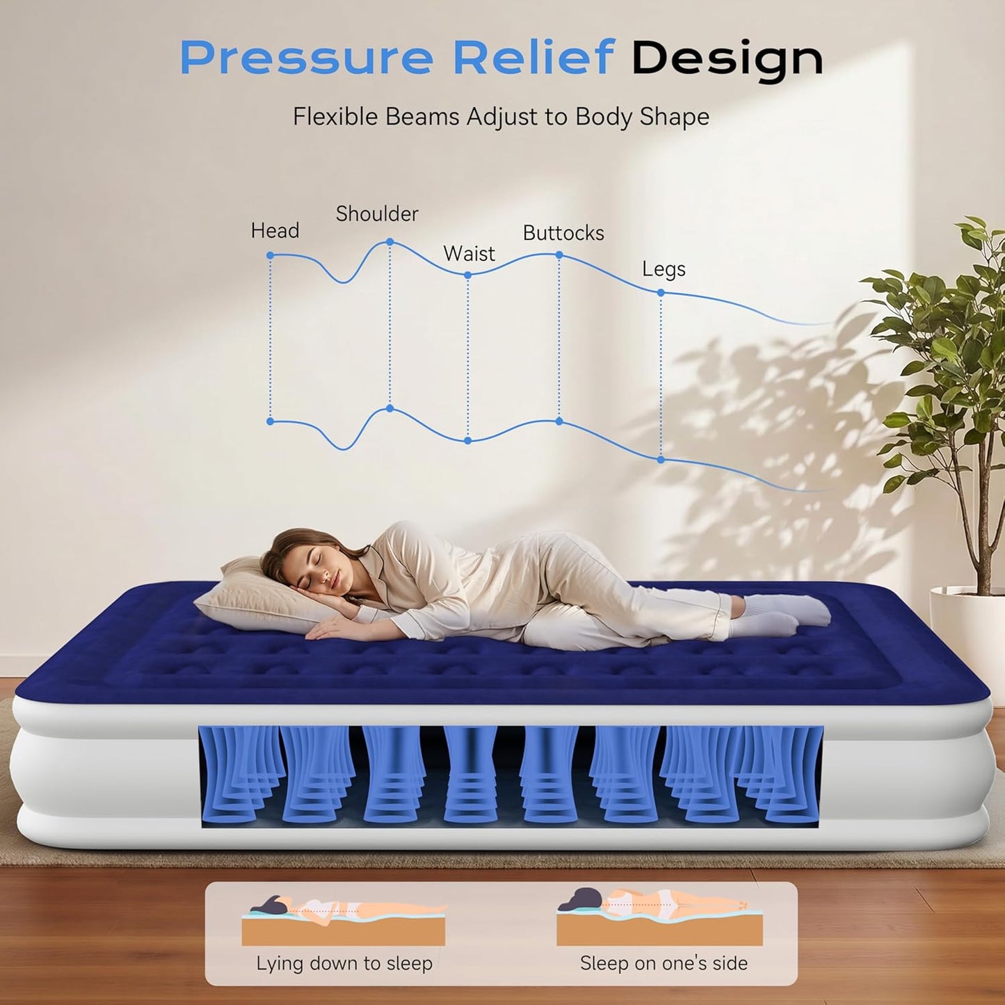 Air Mattress Twin with Built-in Pump 13", Comfortable Self-Inflating Blow up Mattress, Blue