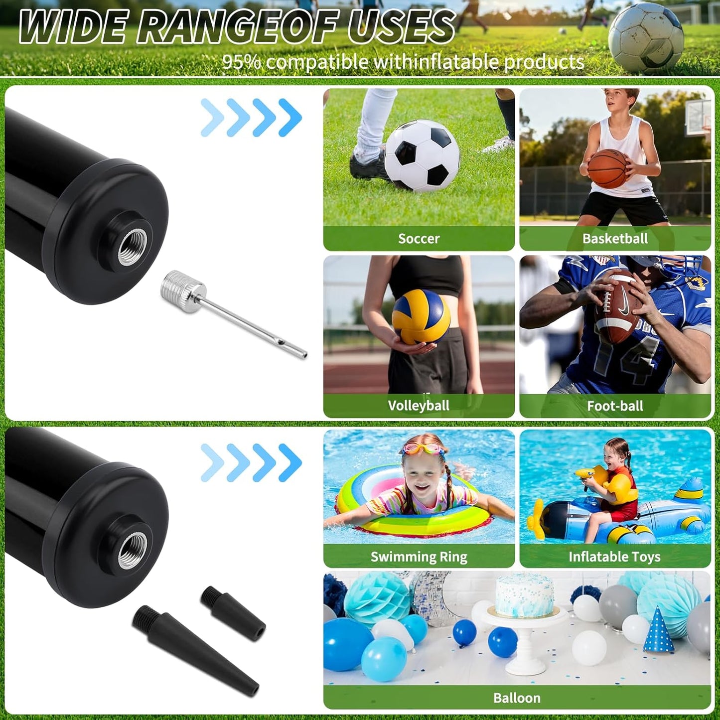 100 Sets Ball Pump Bulk for Sports Balls, Air Pump for Sports Balls Include Needle Nozzle Extension Hose Portable Hand Inflation Kit for Basketball Soccer Football Volleyball Balloon - Black