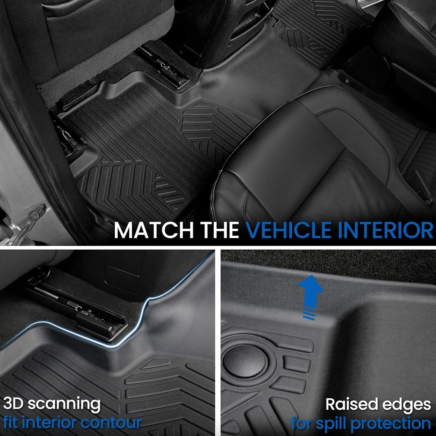 Floor Mats Set for 2015-2020 Chevrolet Chevy Tahoe/GMC Yukon 7 Seat (Not fit Yukon XL), All Weather TPE Cargo Liner Backrest Mat Trunk Mat Door Sill Guards Accessories