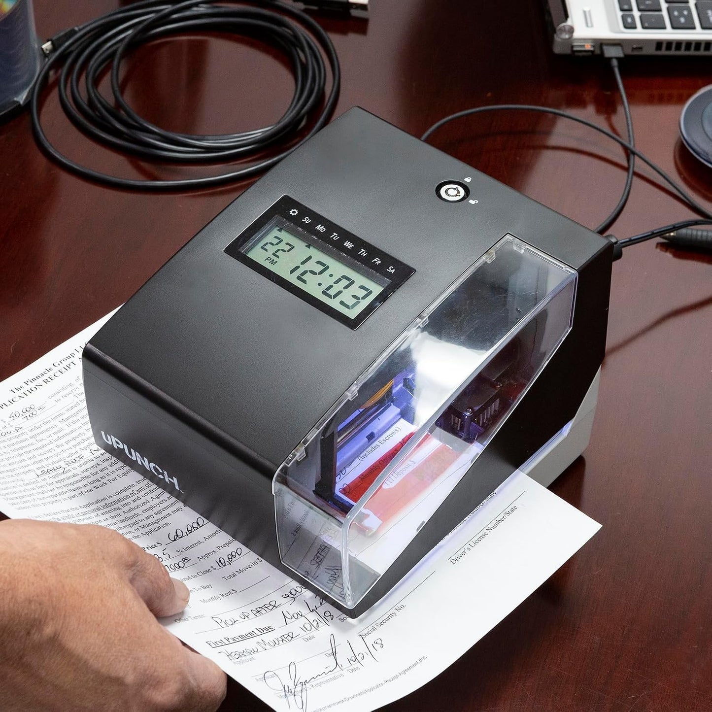 uPunch Digital Time Clock and Date Stamp Bundle Includes time Clock and Date Stamp, 100 time Cards, 10-Slot time Card Rack, 2 Keys, and 1 Ribbon (PK1100), Black