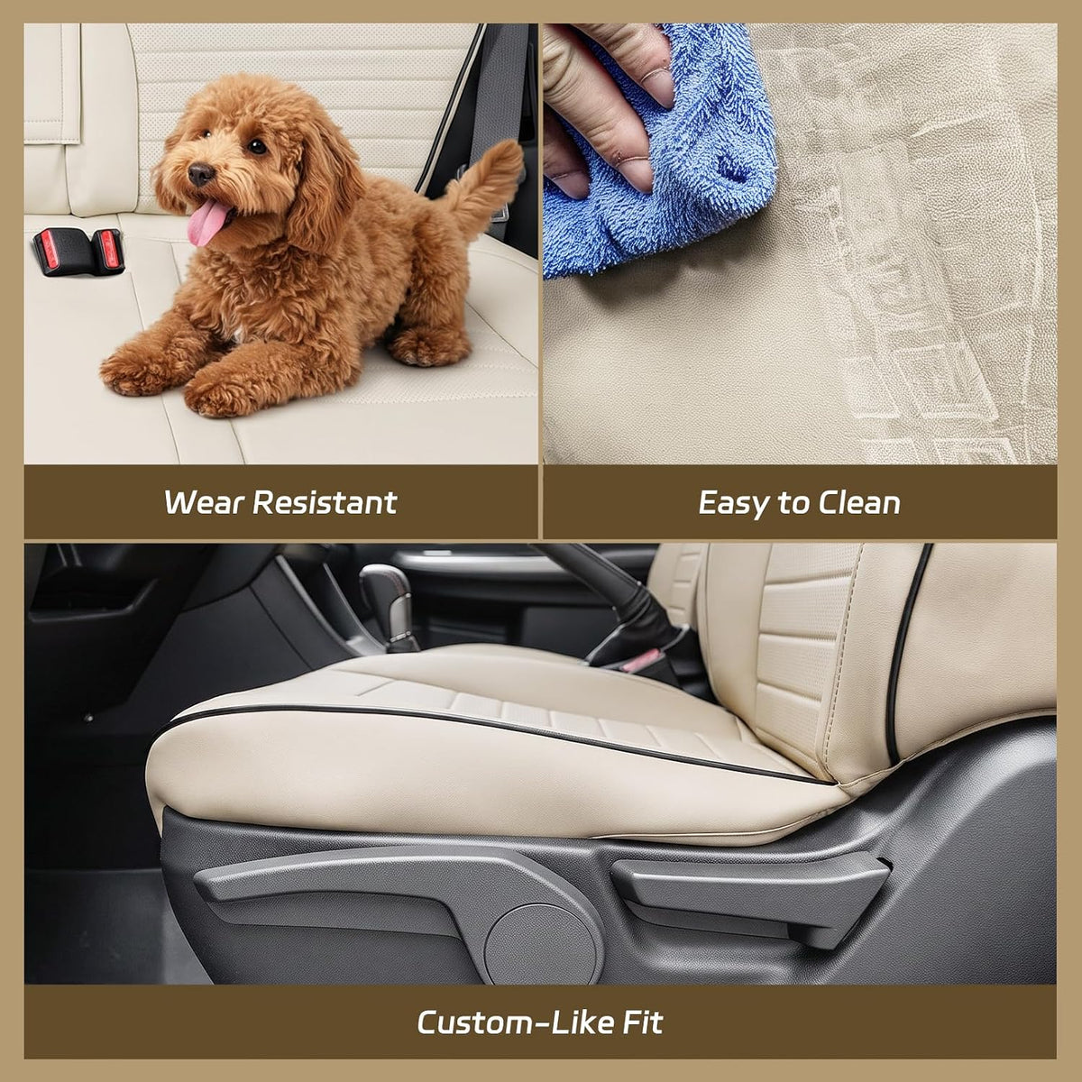 Full Set Seat Covers for Subaru Outback 2015 2016 2017 2018 2019, Beige | Custom Fit for 5 Seats Front & Rear Row | Faux Leather Waterproof Car Interior Accessories | Airbag Compatible