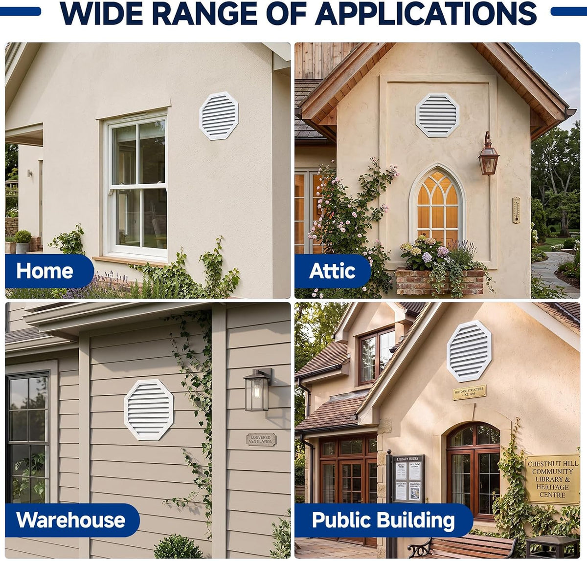 22.2"W x 22.2"H Oct Gable Vent for House Alloy Vertical Gable Shed Vent
