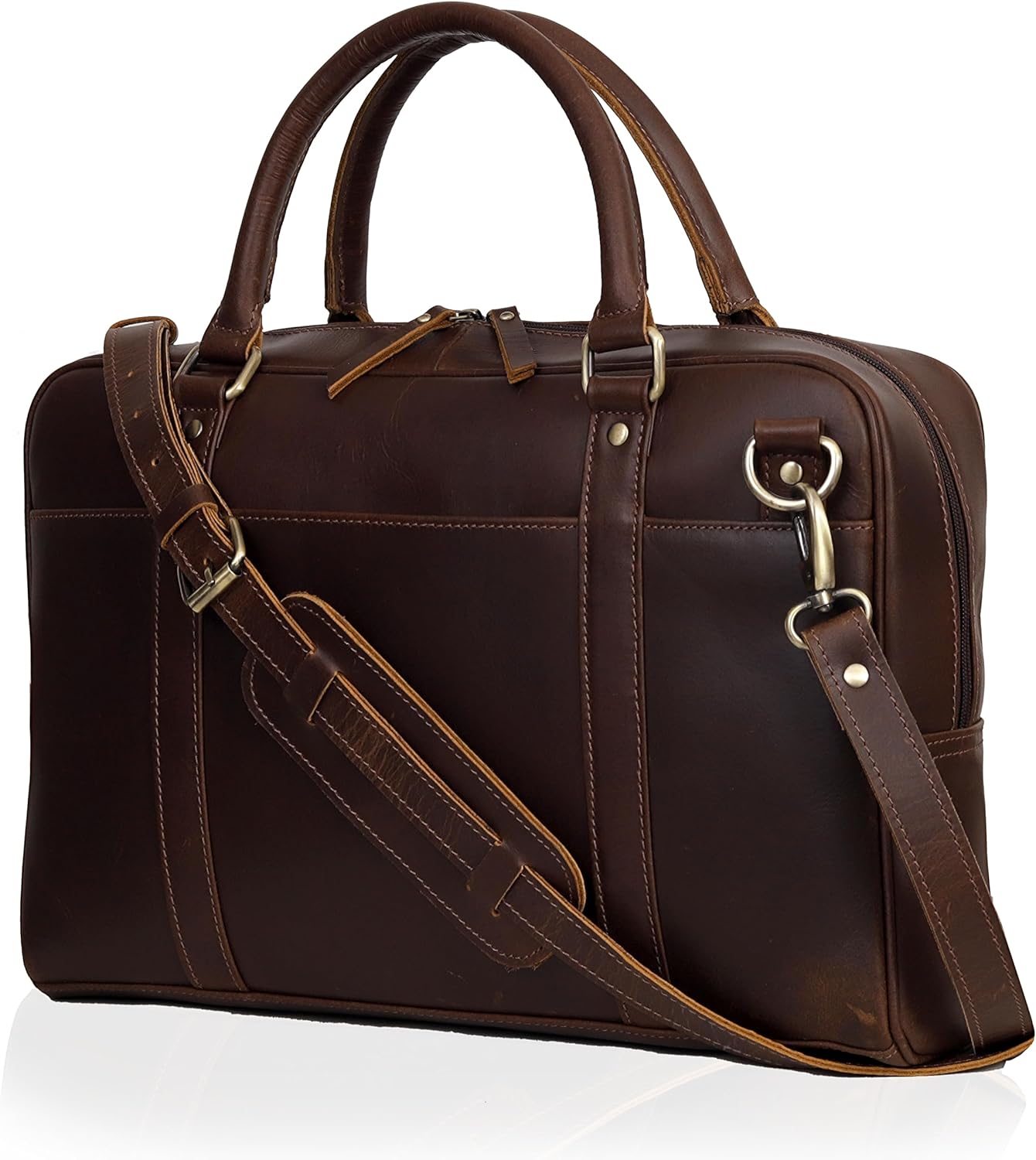 Leather Laptop Briefcase - Full Grain Cow Leather Computer Bag for Men and Women