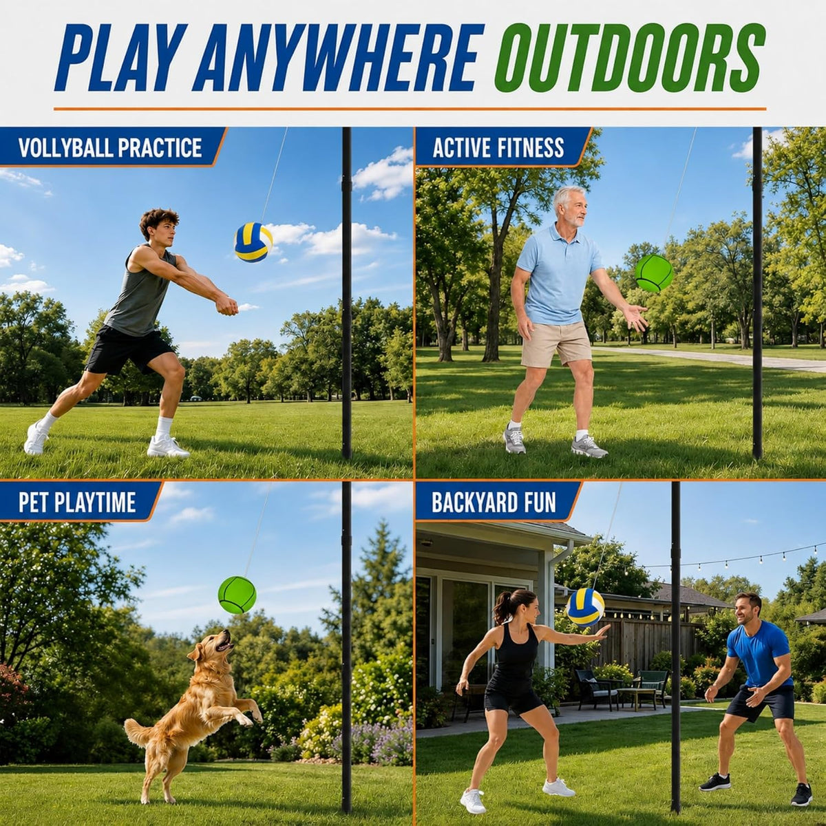 Tetherball Set, 2 Balls Included, Adjustable Pole 12 FT