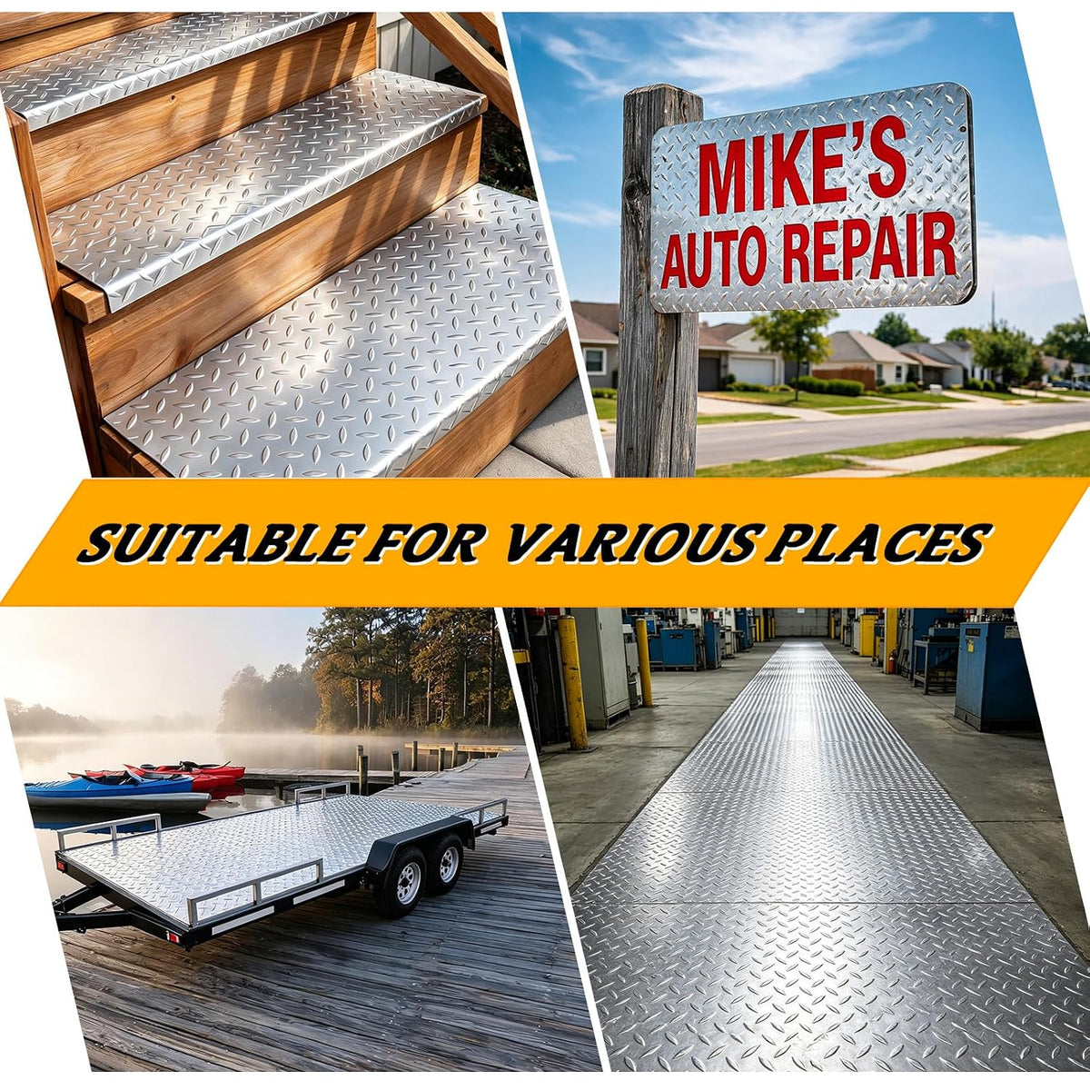 24" x 120" Aluminum Diamond Plate - Heavy Duty Pattern, Slip-Resistant 0.055" Thick Aluminum Pattern Sheet with Gloves & Rivets Great for RV Steps, Trailer, Garage Walls, Truck Repair & Home Decor